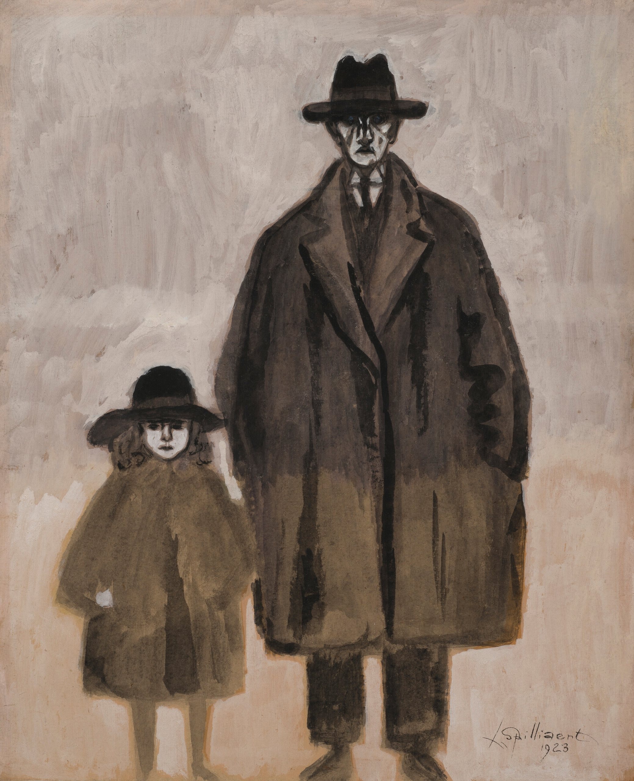 《莱昂·斯皮利亚特 (Léon Spilliaert) 和玛德琳 (Madeleine) 在奥斯坦德散步》（Léon Spilliaert and Madeleine on a walk in Ostend）｜莱昂·斯皮里亚特 Léon Spilliaert｜1923