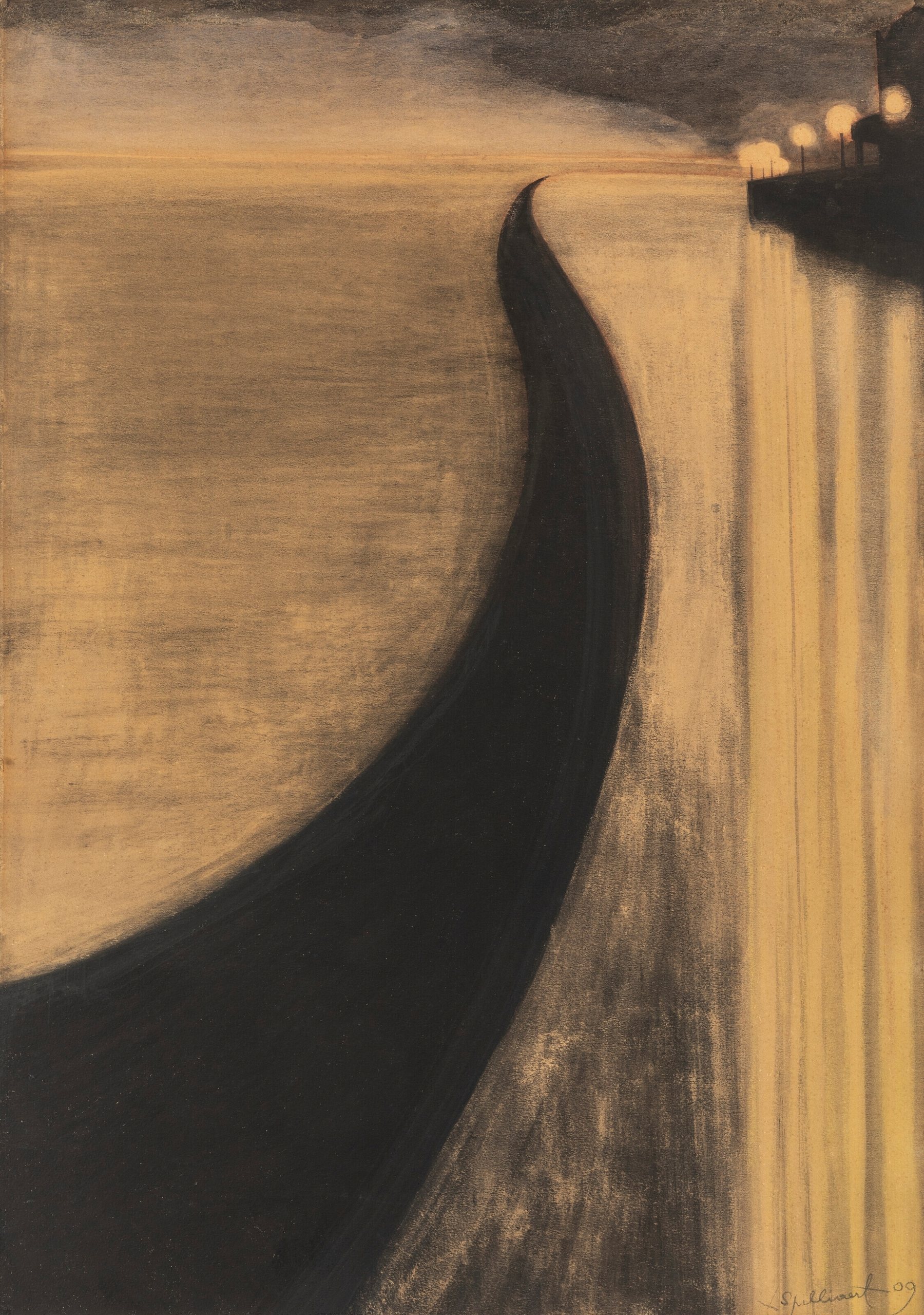 《奥斯坦德堤坝和灯光》（Ostend dike and lights）｜莱昂·斯皮里亚特 Léon Spilliaert｜1909