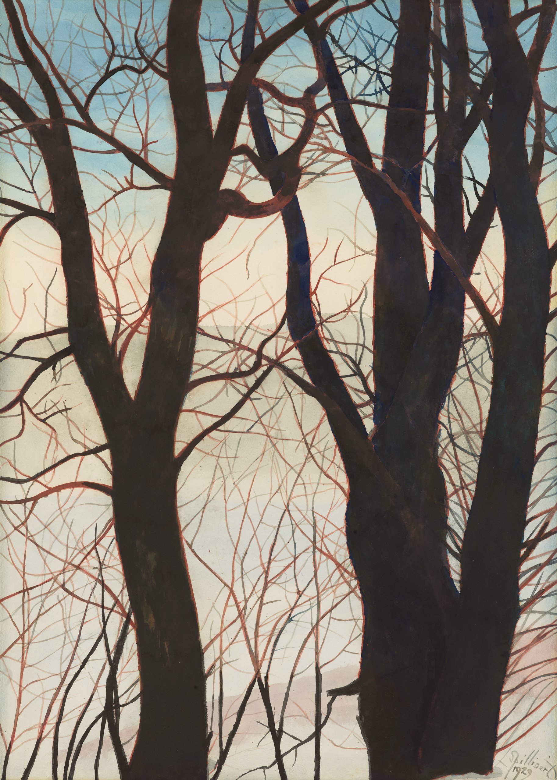 《雪中​​的树木》（Trees in the snow）｜莱昂·斯皮里亚特 Léon Spilliaert｜1929