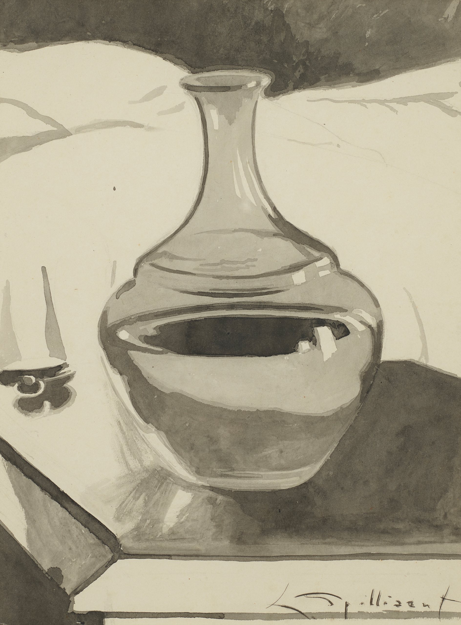 《床头柜上的玻璃水瓶》（Carafe on bedside table）｜莱昂·斯皮里亚特 Léon Spilliaert｜1909