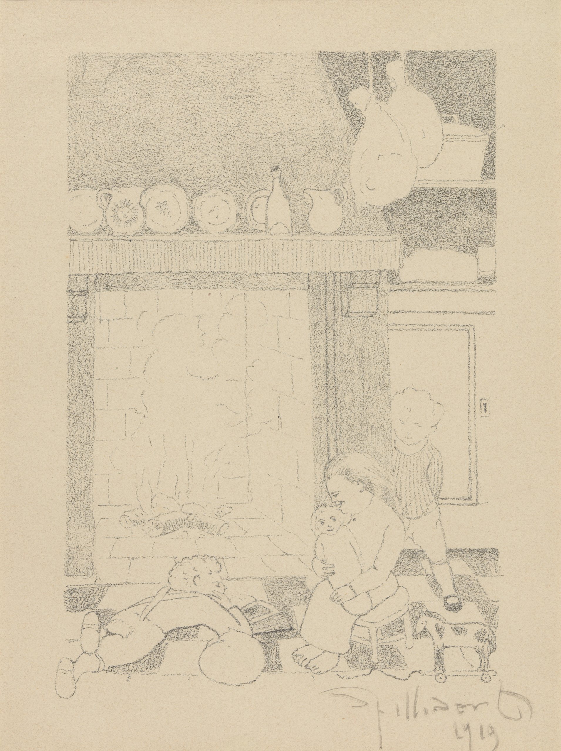《炉边的可怜孩子们》（Poor children in front of the hearth）｜莱昂·斯皮里亚特 Léon Spilliaert｜1918