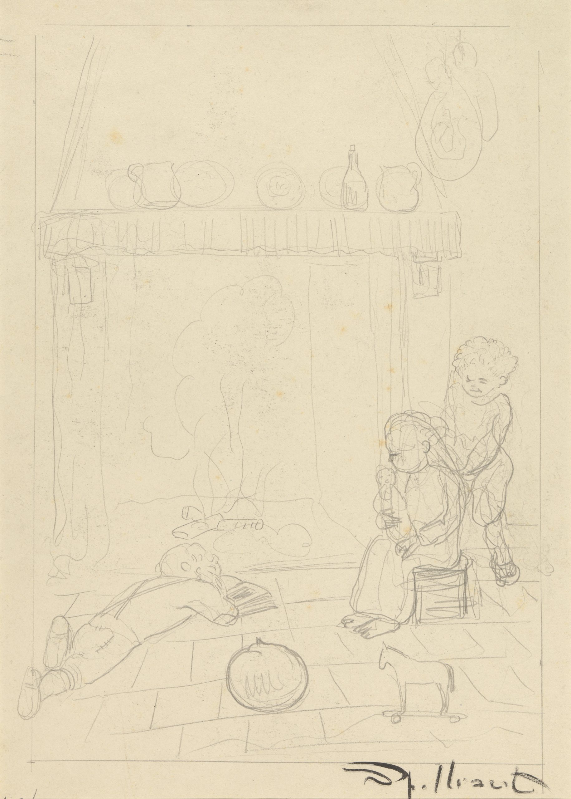 《炉边的可怜孩子们》（Poor children in front of the hearth）｜莱昂·斯皮里亚特 Léon Spilliaert｜1918