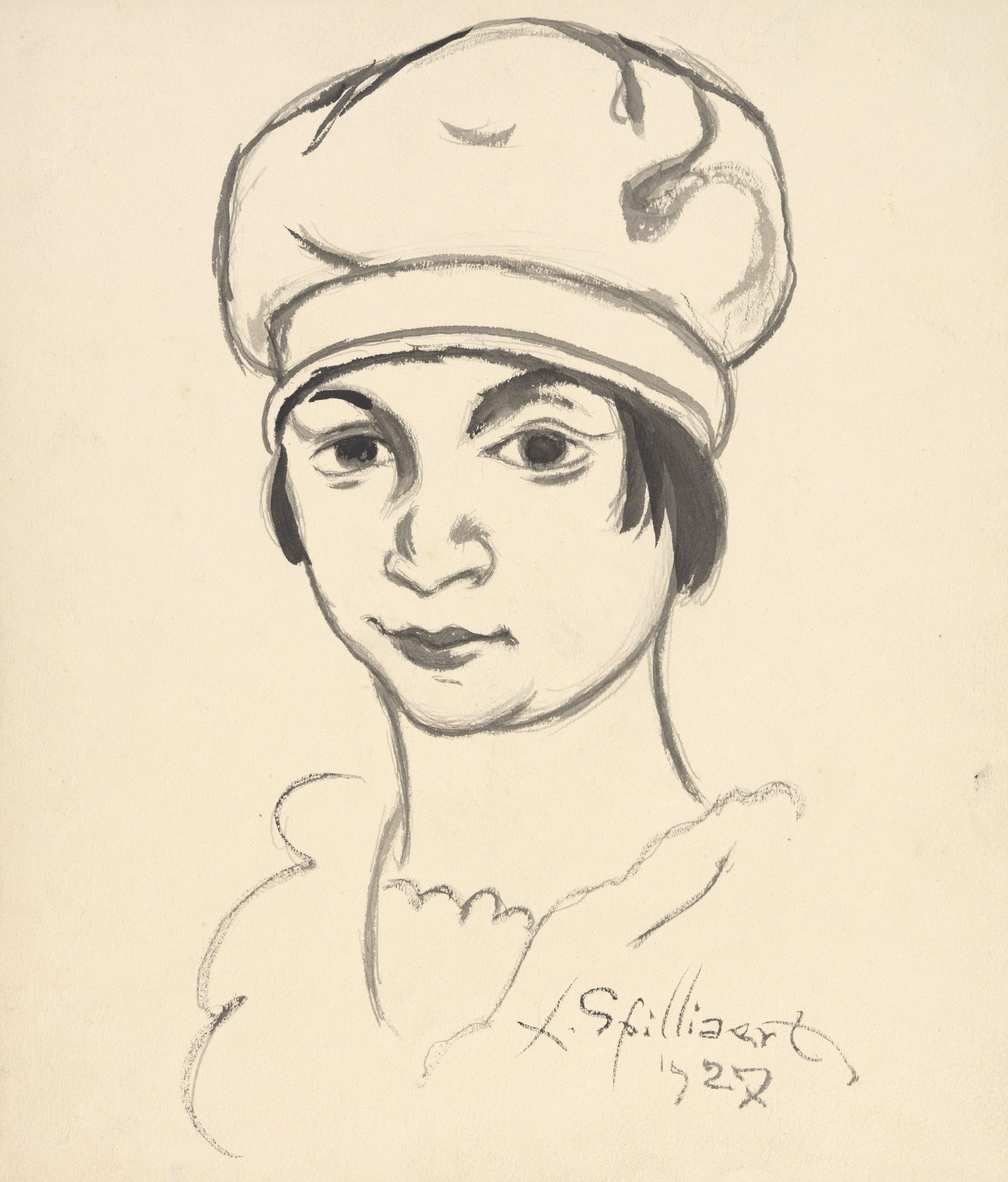 《戴着贝雷帽的女人》（Woman with beret）｜莱昂·斯皮里亚特 Léon Spilliaert｜1927