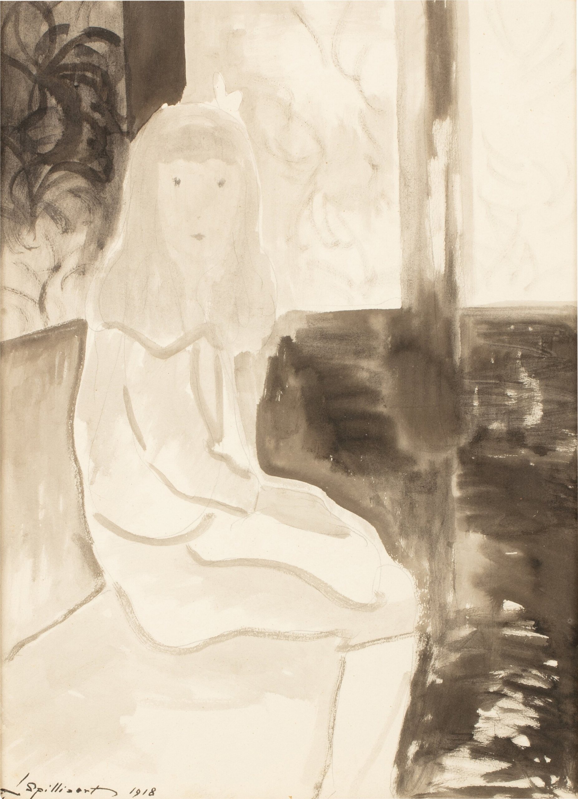 《年轻的女孩坐着》（Young girl sitting）｜莱昂·斯皮里亚特 Léon Spilliaert｜1918