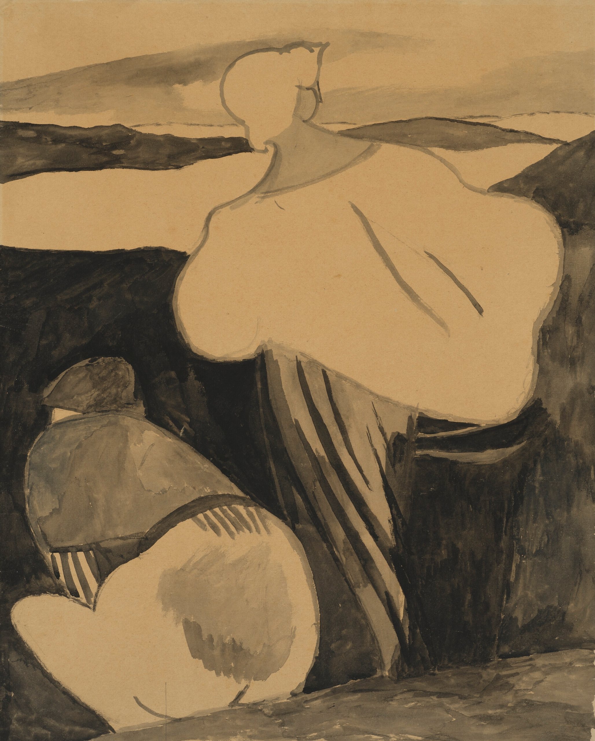 《从后面看沙丘上的渔女》（Fisherwomen in the dunes, seen from behind）｜莱昂·斯皮里亚特 Léon Spilliaert｜1923