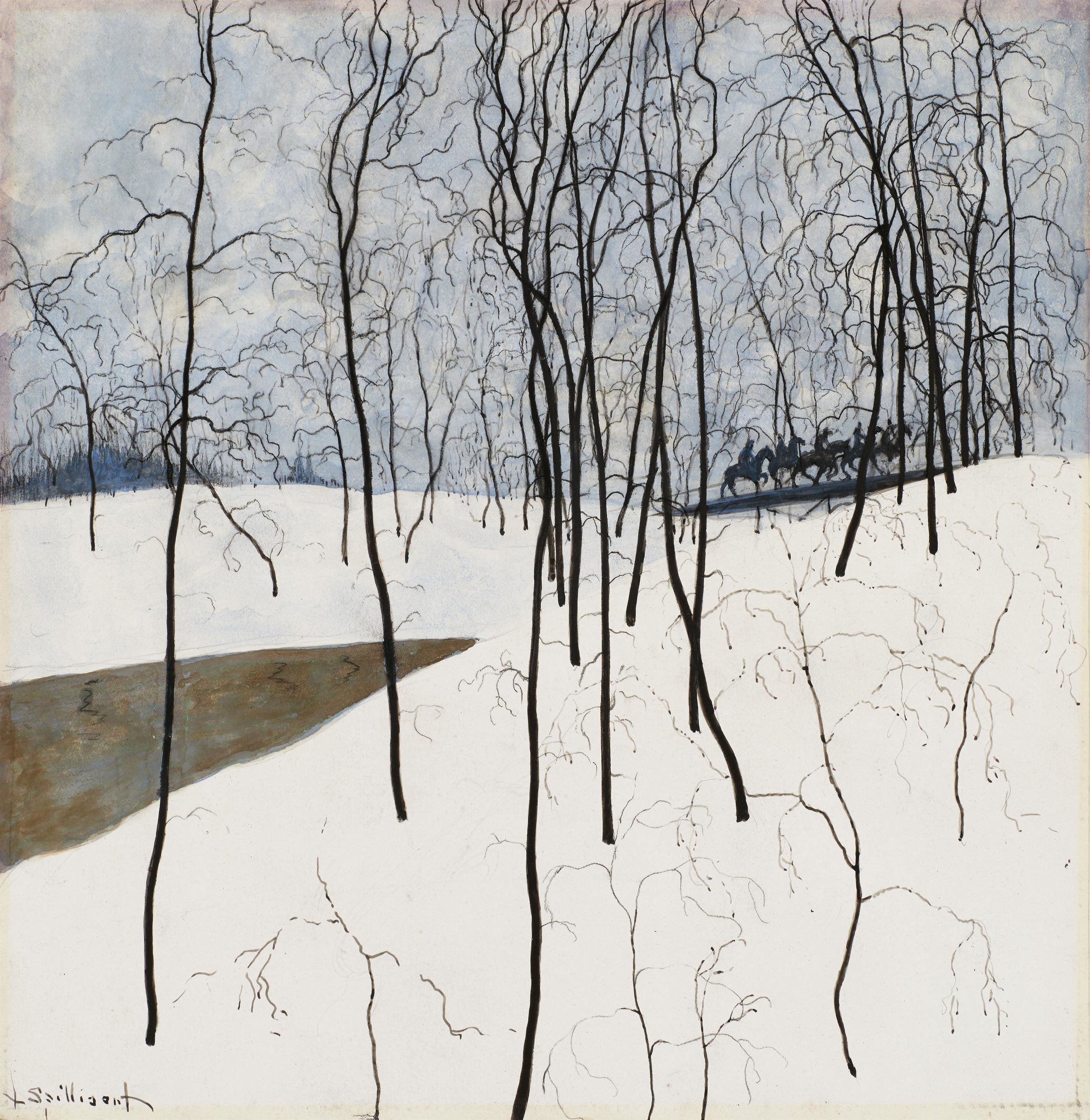 《雪地里的骑手们》（Riders in the snow）｜莱昂·斯皮里亚特 Léon Spilliaert｜1915