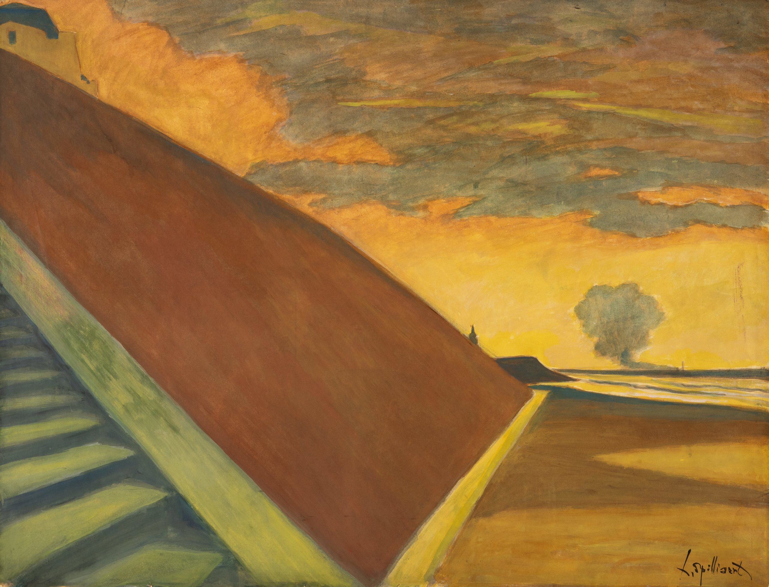 《楼梯，黄色的暮色》（The staircase, yellow twilight）｜莱昂·斯皮里亚特 Léon Spilliaert｜1922