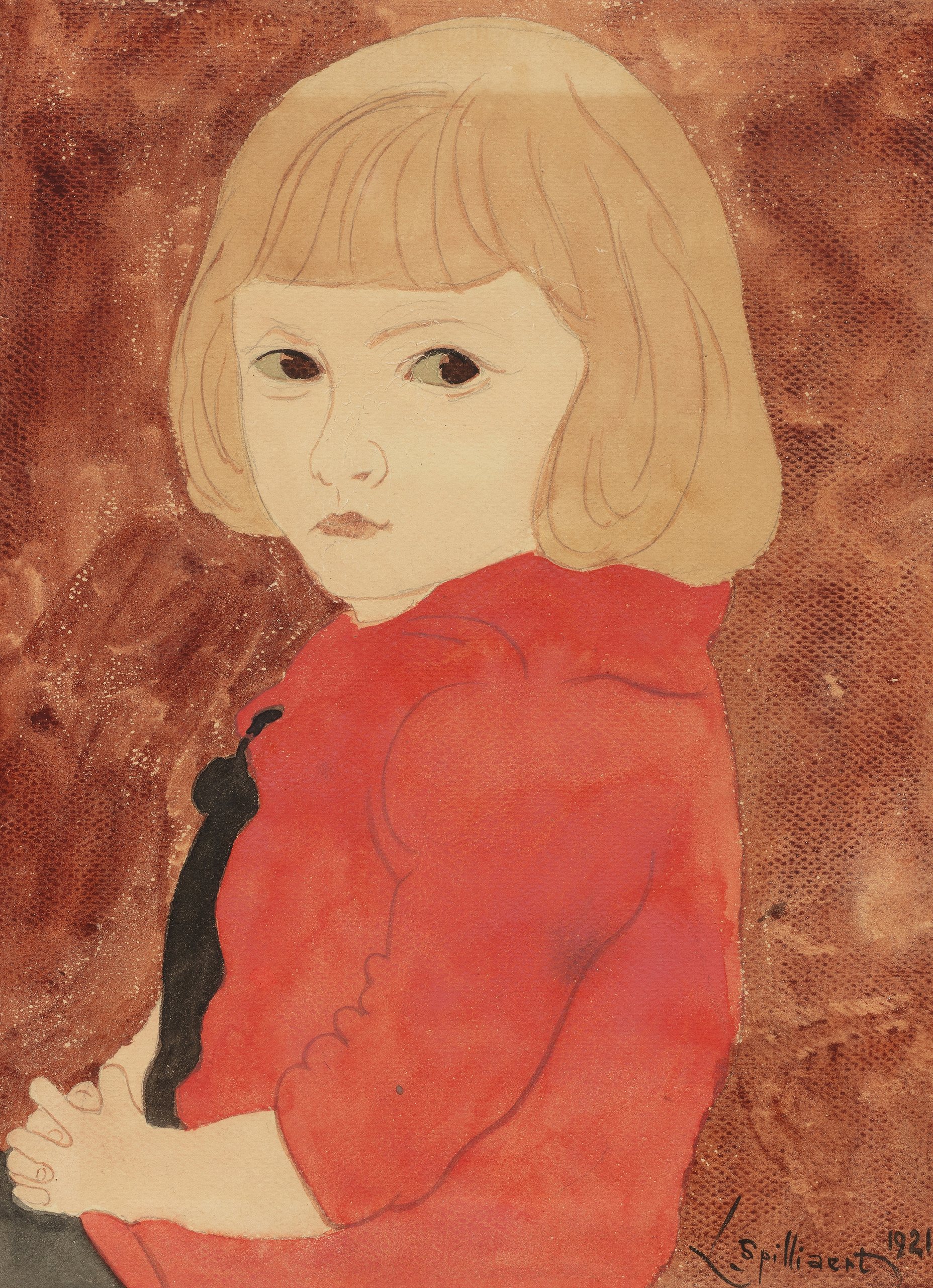 《一件红色毛衣的小女孩》（Little girl in a red sweater）｜莱昂·斯皮里亚特 Léon Spilliaert｜1921
