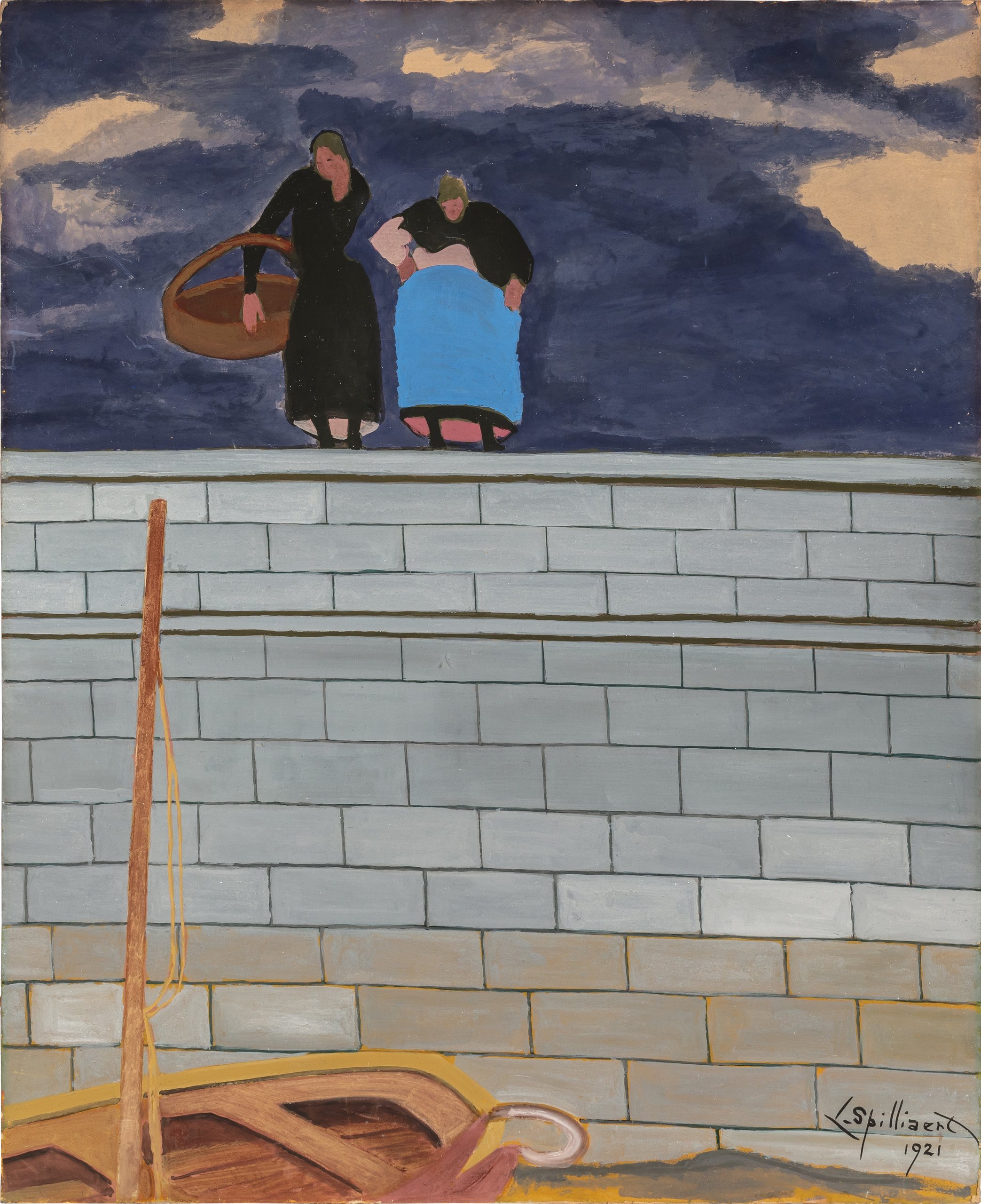 《码头上的渔夫妻子们》（Fisherman's wives on the quay）｜莱昂·斯皮里亚特 Léon Spilliaert｜1921