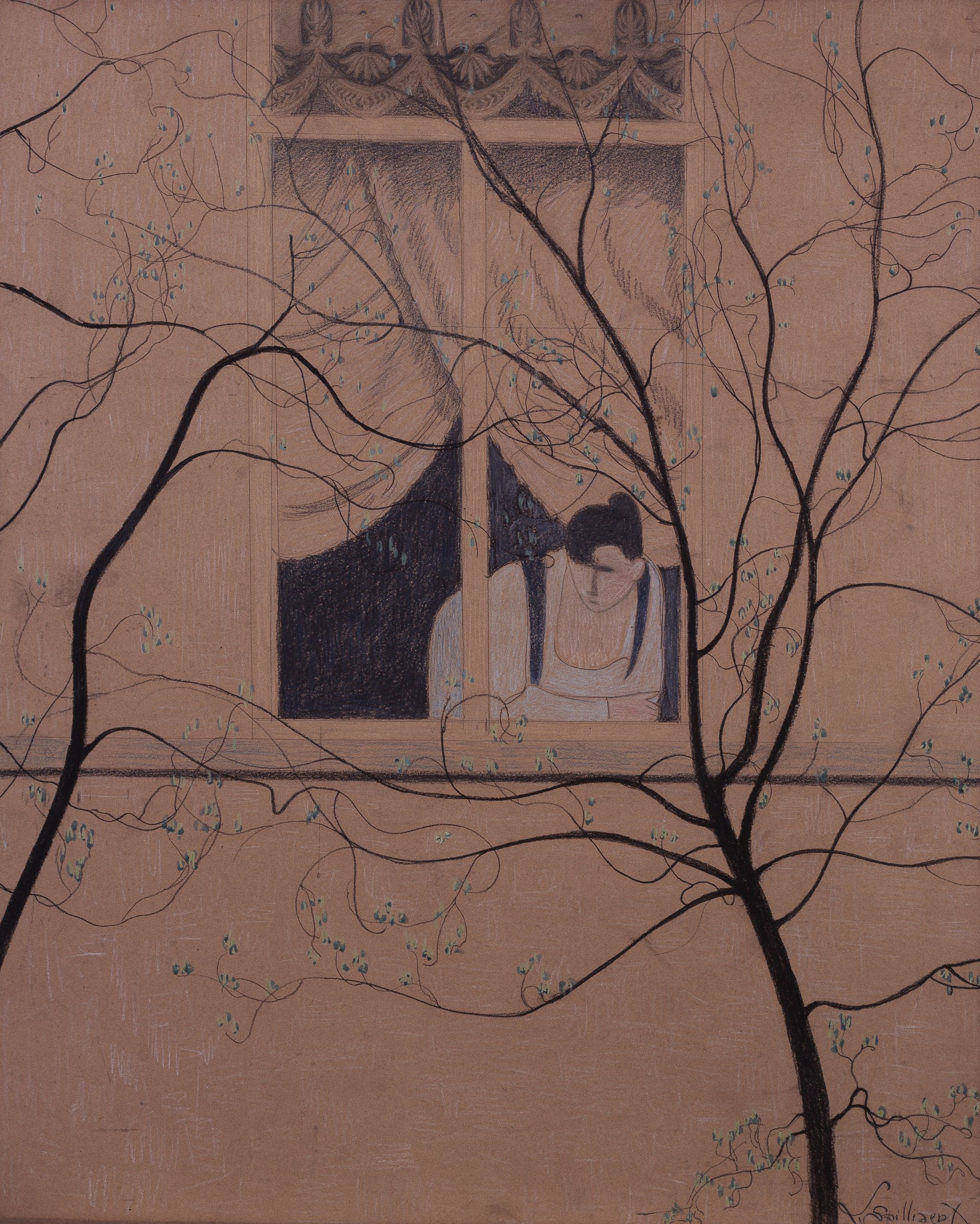 《窗前的女人》（Woman at the Window）｜莱昂·斯皮里亚特 Léon Spilliaert｜1917
