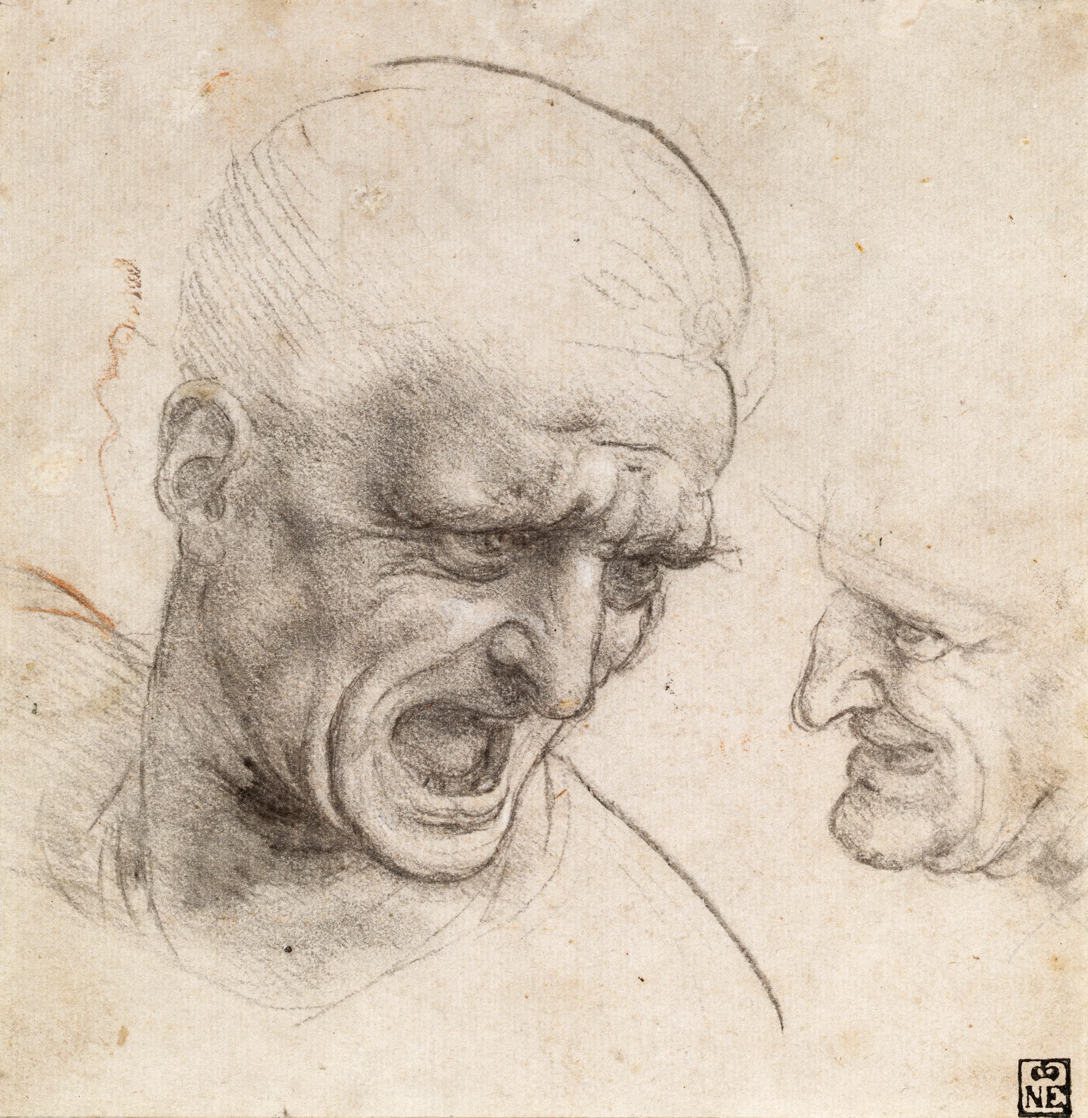 《《安吉亚里之战》两名战士头像习作》（Study of Two Warriors’ Heads for the Battle of Anghiari）｜莱奥纳多·达·芬奇 Leonardo da Vinci｜约1504–1505