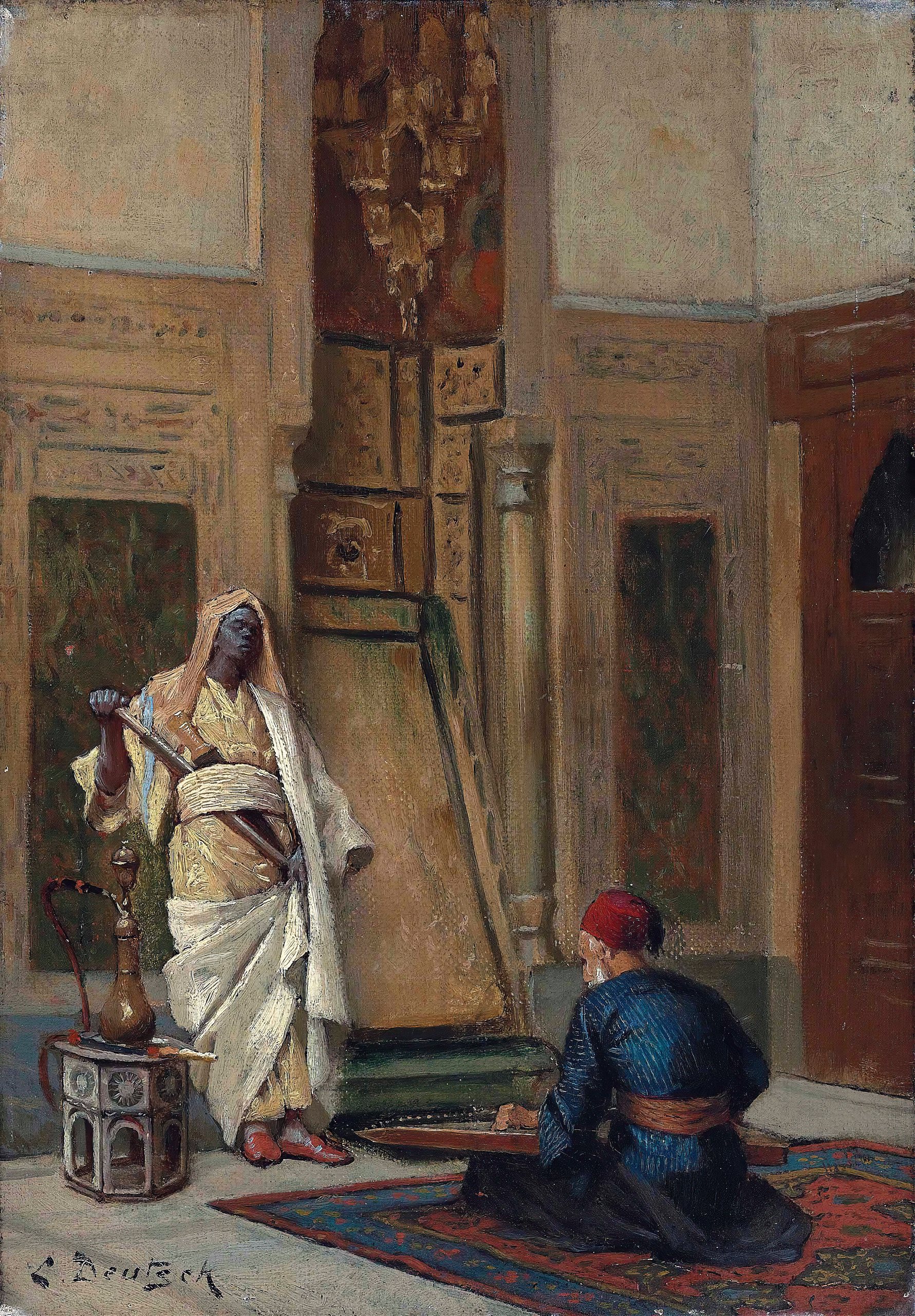 《东方室内的音乐家和卫兵》（A musician and a guardsman in an oriental interior）｜路德维希·多伊奇 Ludwig Deutsch｜不明