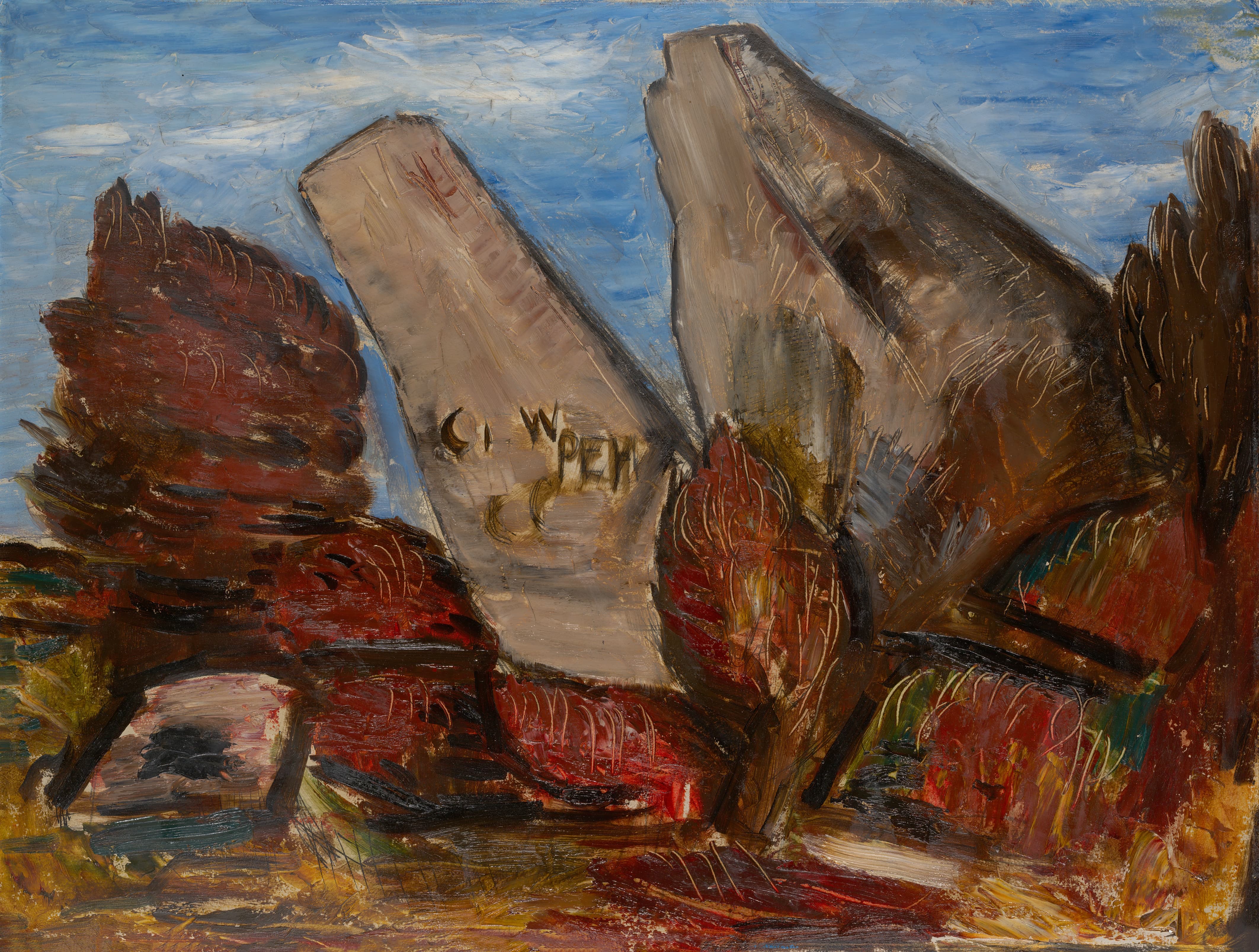 《马萨诸塞州安角狗镇公地的鲸骨岩》（Whale’s Jaw, Dogtown Common, Cape Ann, Massachusetts）｜马斯登·哈特利｜1934