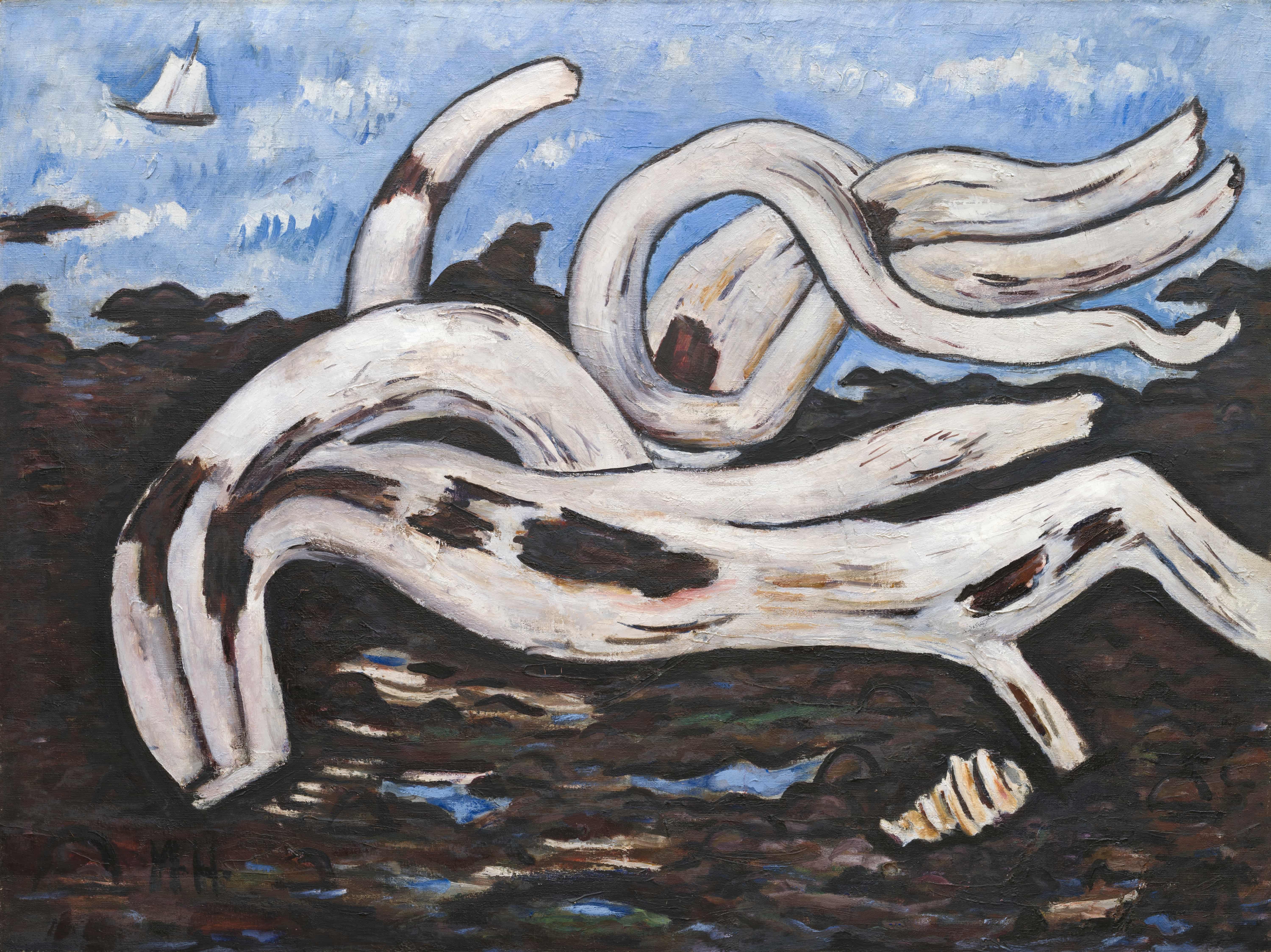 《巴加杜斯河上的漂流木》（Driftwood on the Bagaduce）｜马斯登·哈特利｜1939–40