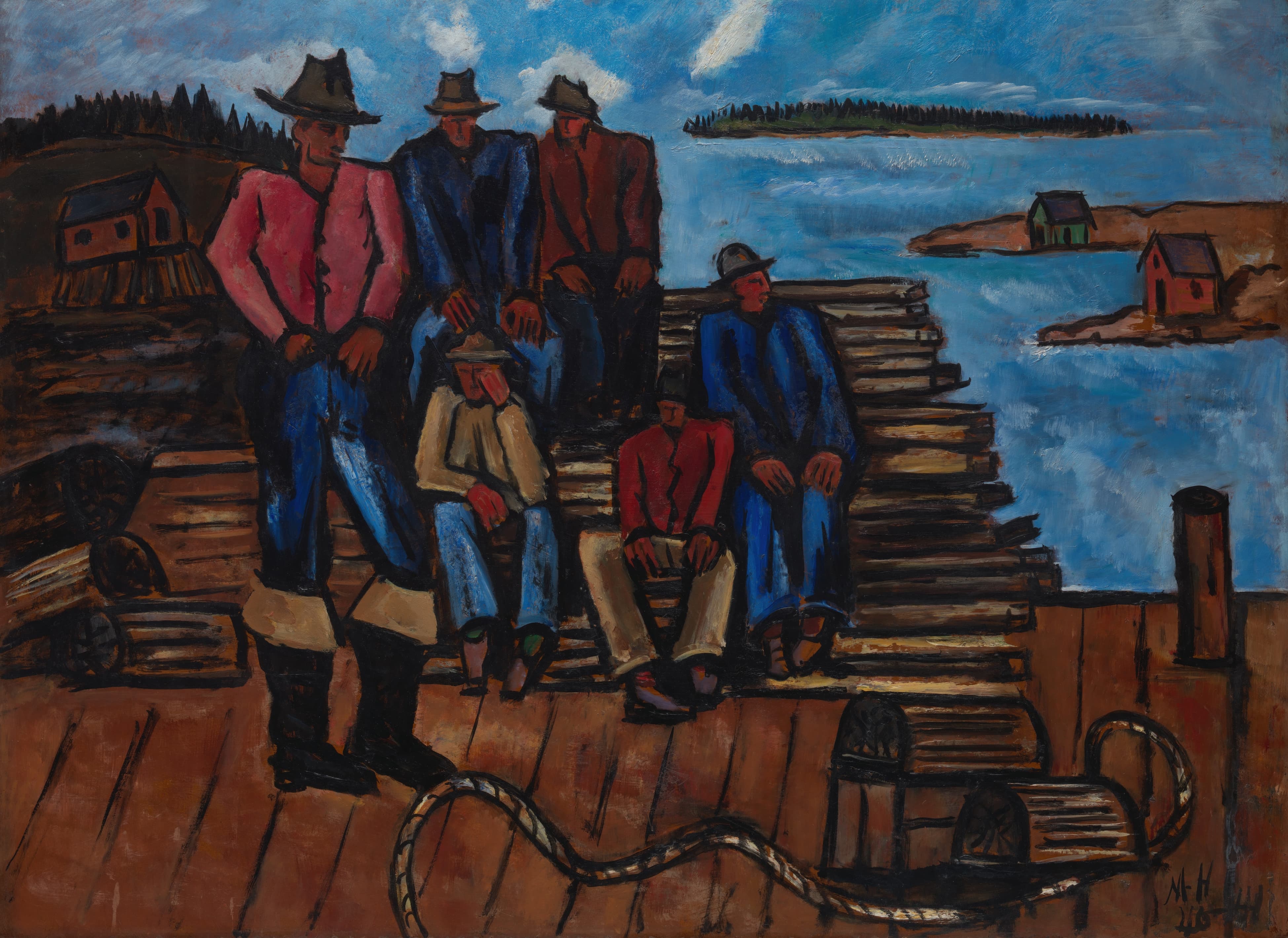 《捕龙虾的渔民》（Lobster Fishermen）｜马斯登·哈特利｜1940–41