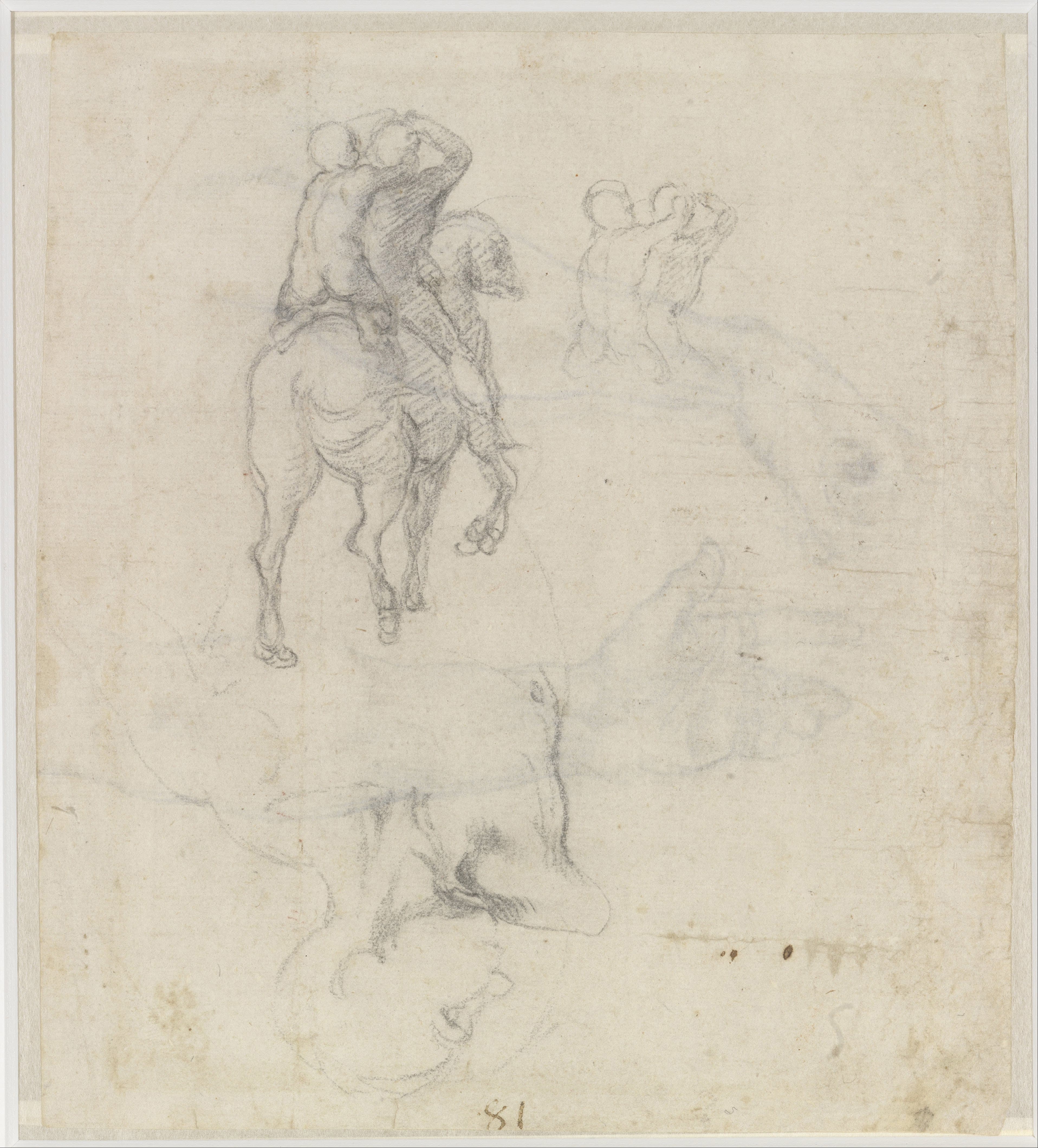 《马匹与人物习作》（Studies of a Horse and Figures）｜米开朗基罗 Michelangelo Buonarroti｜不明