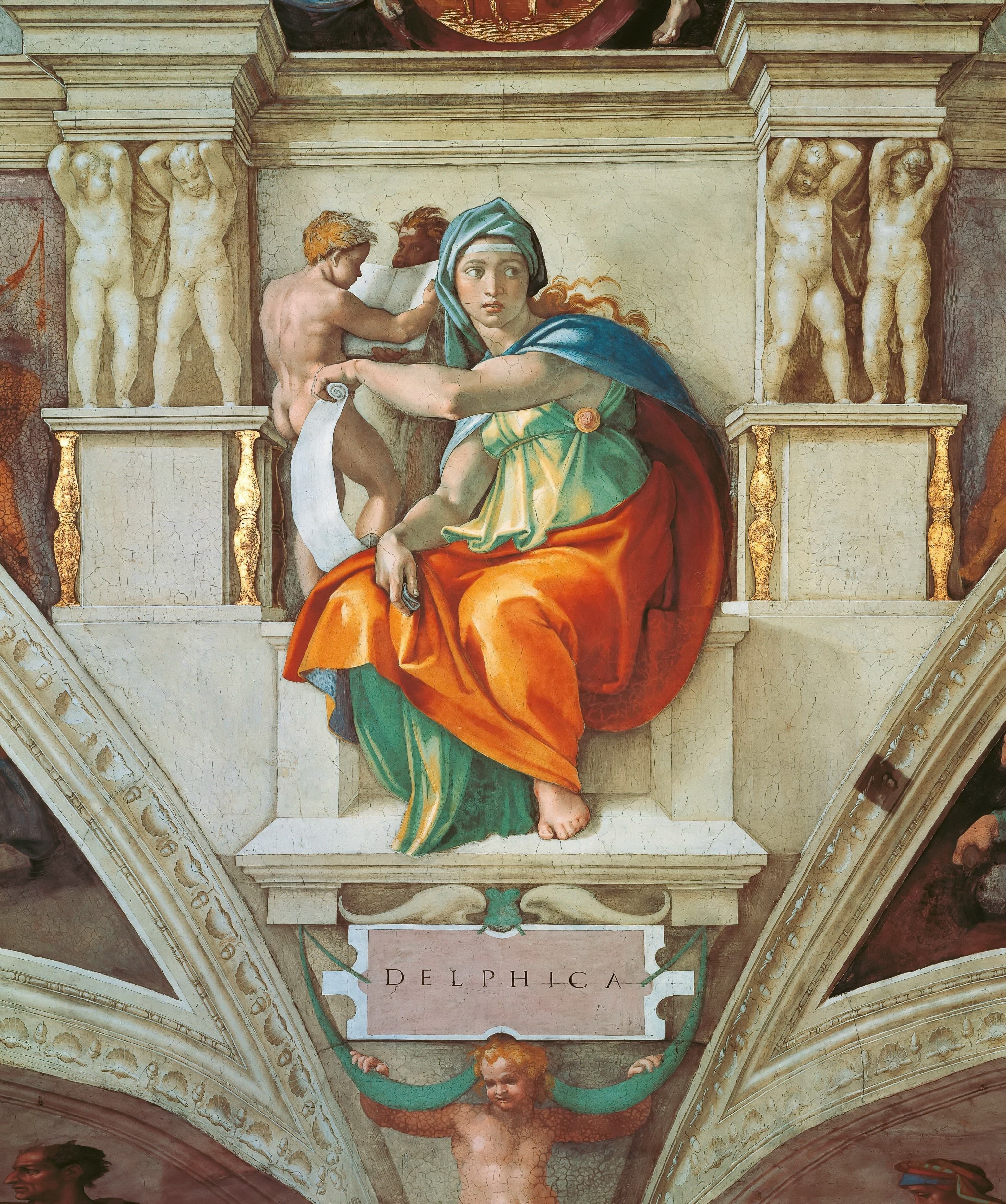 《德尔斐女先知全景》（The Delphic Sibyl, Full View）｜米开朗基罗 Michelangelo Buonarroti｜约1509