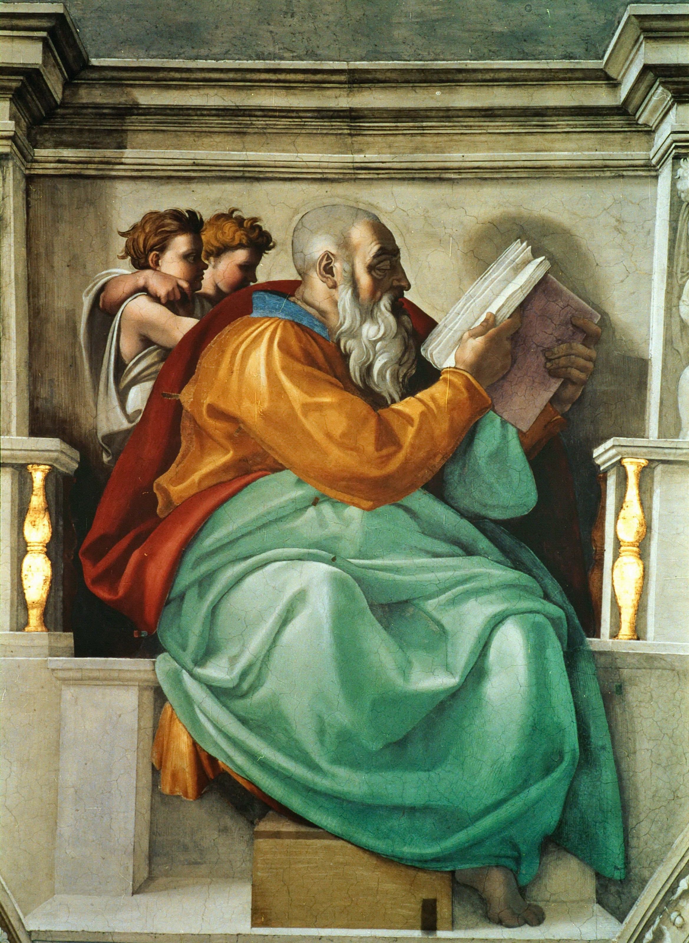 《先知撒迦利亚》（The Prophet Zechariah）｜米开朗基罗 Michelangelo Buonarroti｜约1509