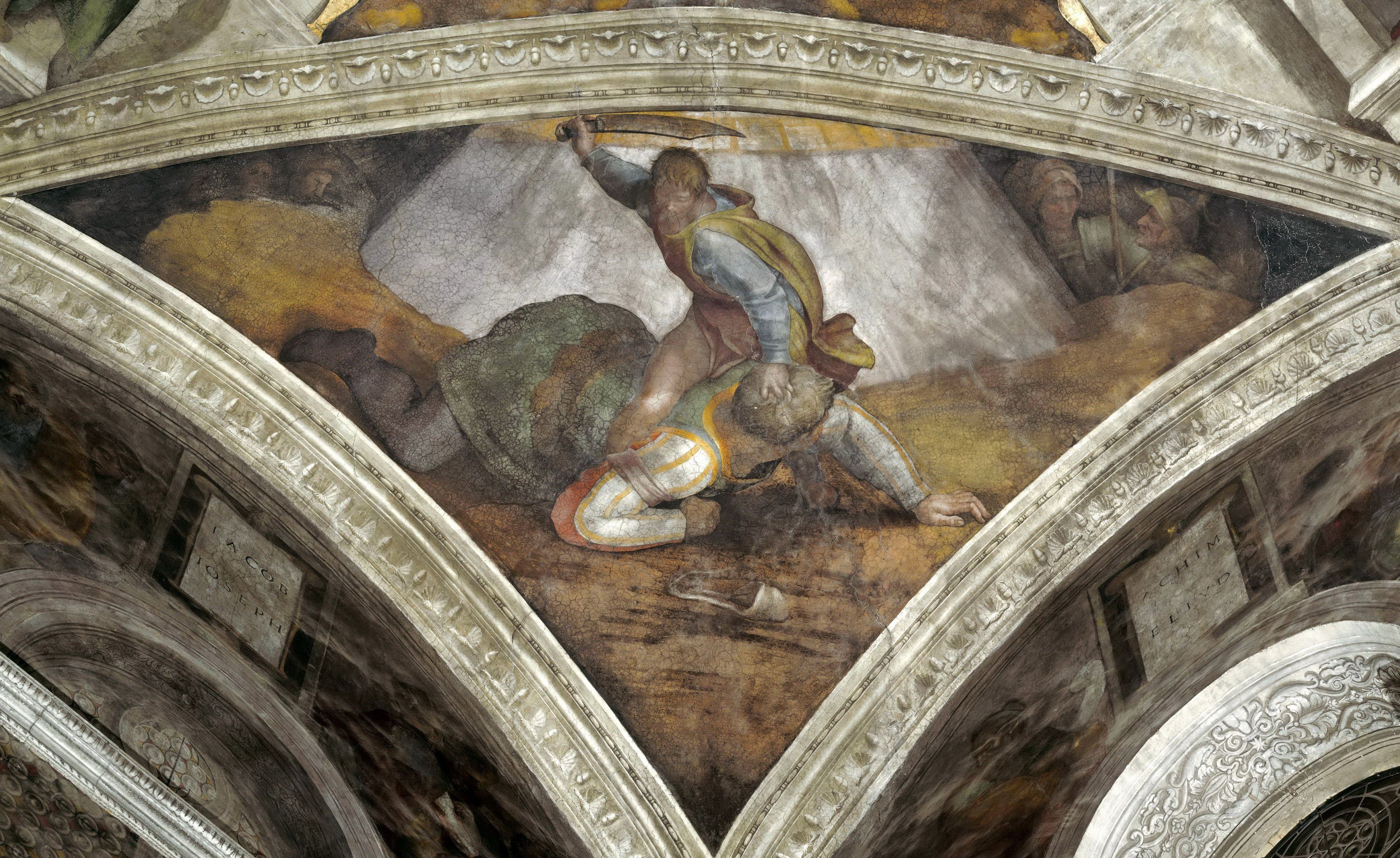 《铜蛇拱隅画》（The Brazen Serpent, Pendentive）｜米开朗基罗 Michelangelo Buonarroti｜1511–1512