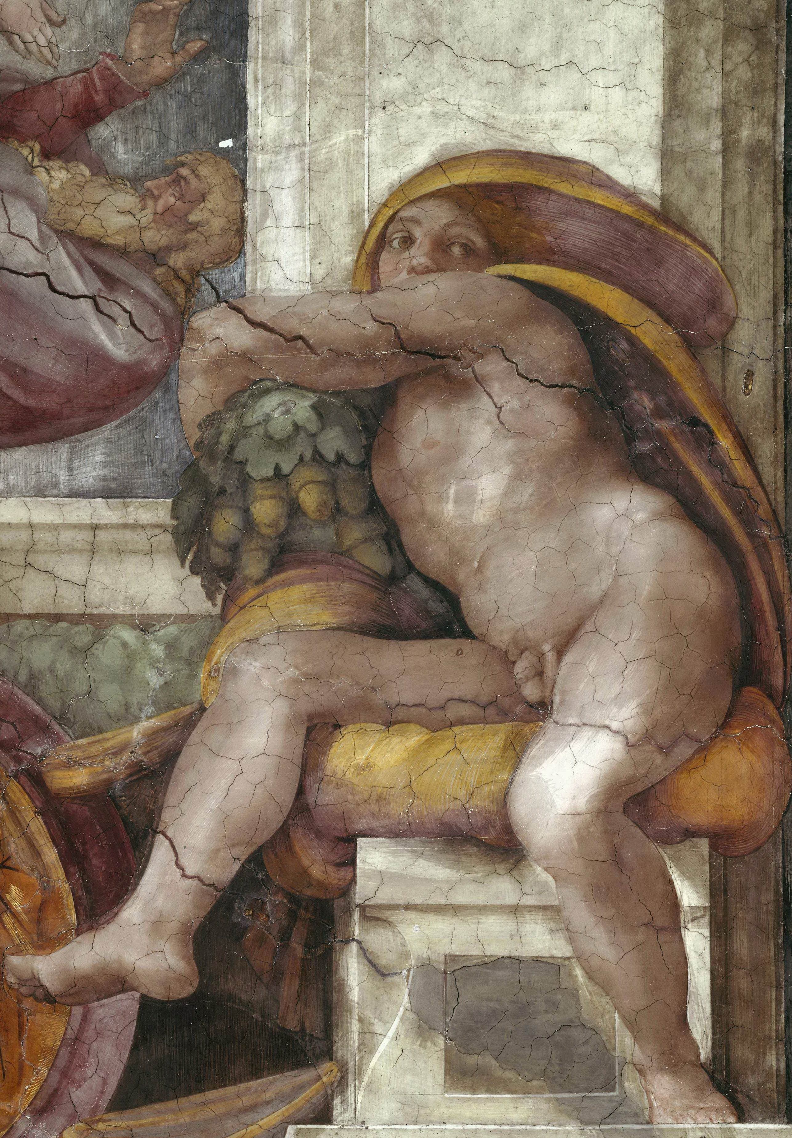 《裸体青年之四》（Ignudo IV）｜米开朗基罗 Michelangelo Buonarroti｜约1509