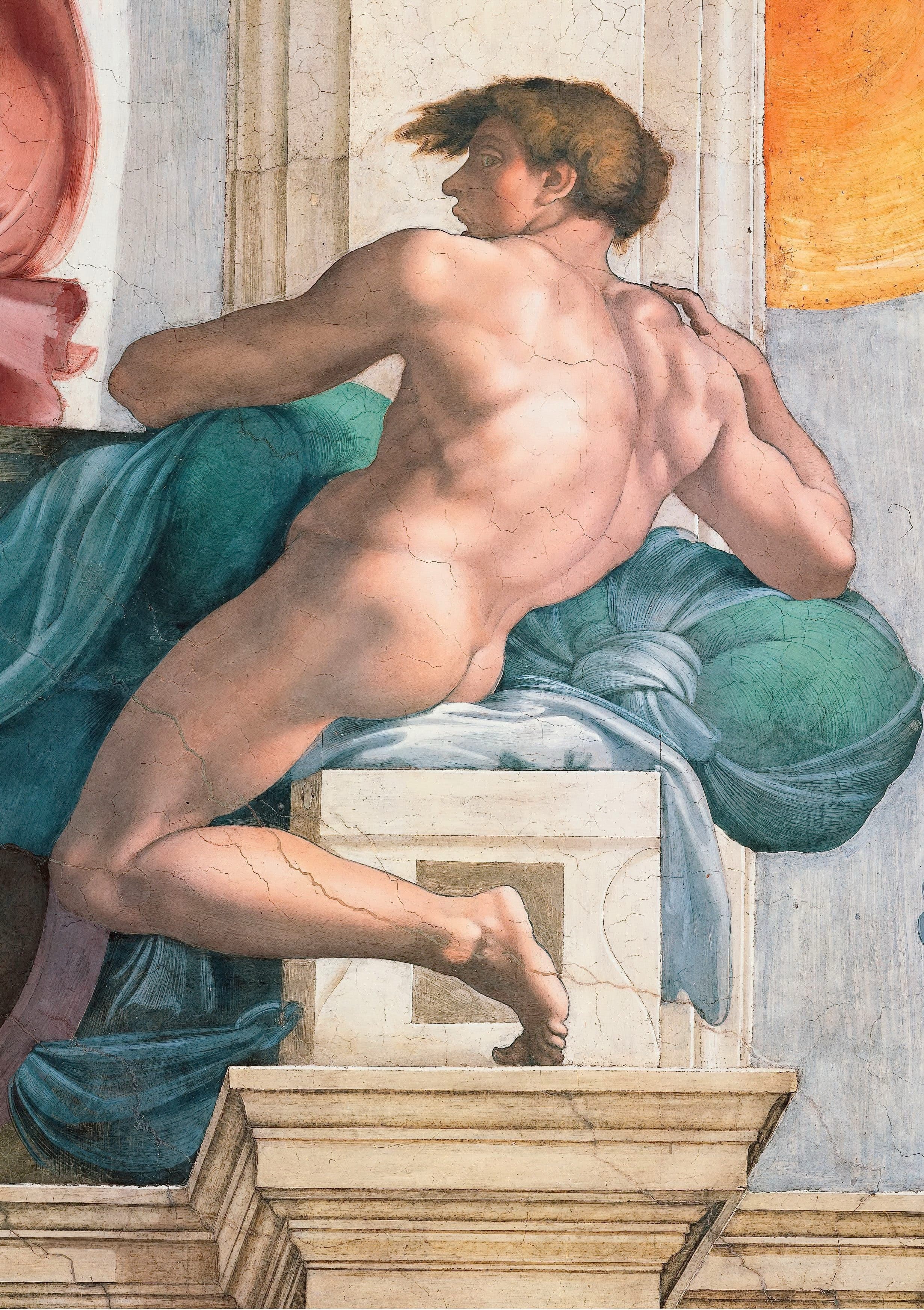 《裸体青年之五》（Ignudo V）｜米开朗基罗 Michelangelo Buonarroti｜约1509