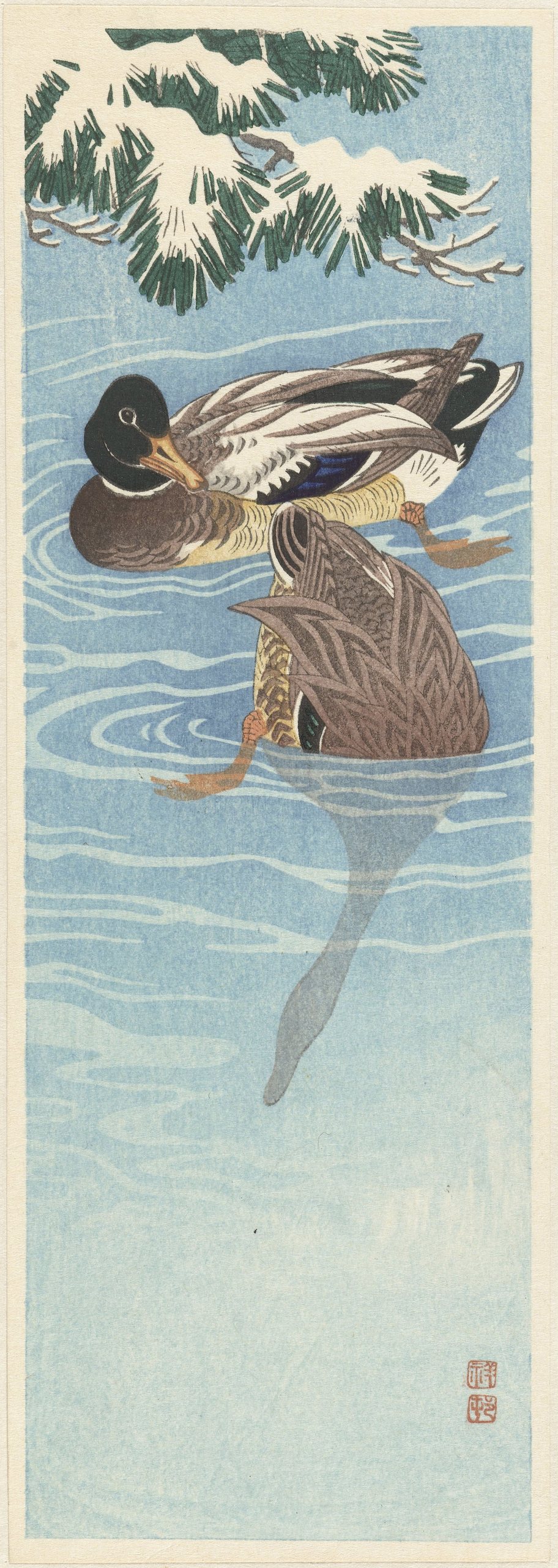 《水中的野鸭群》（Flock of wild ducks in the water）｜小原古邨 Ohara Koson｜1925-1936