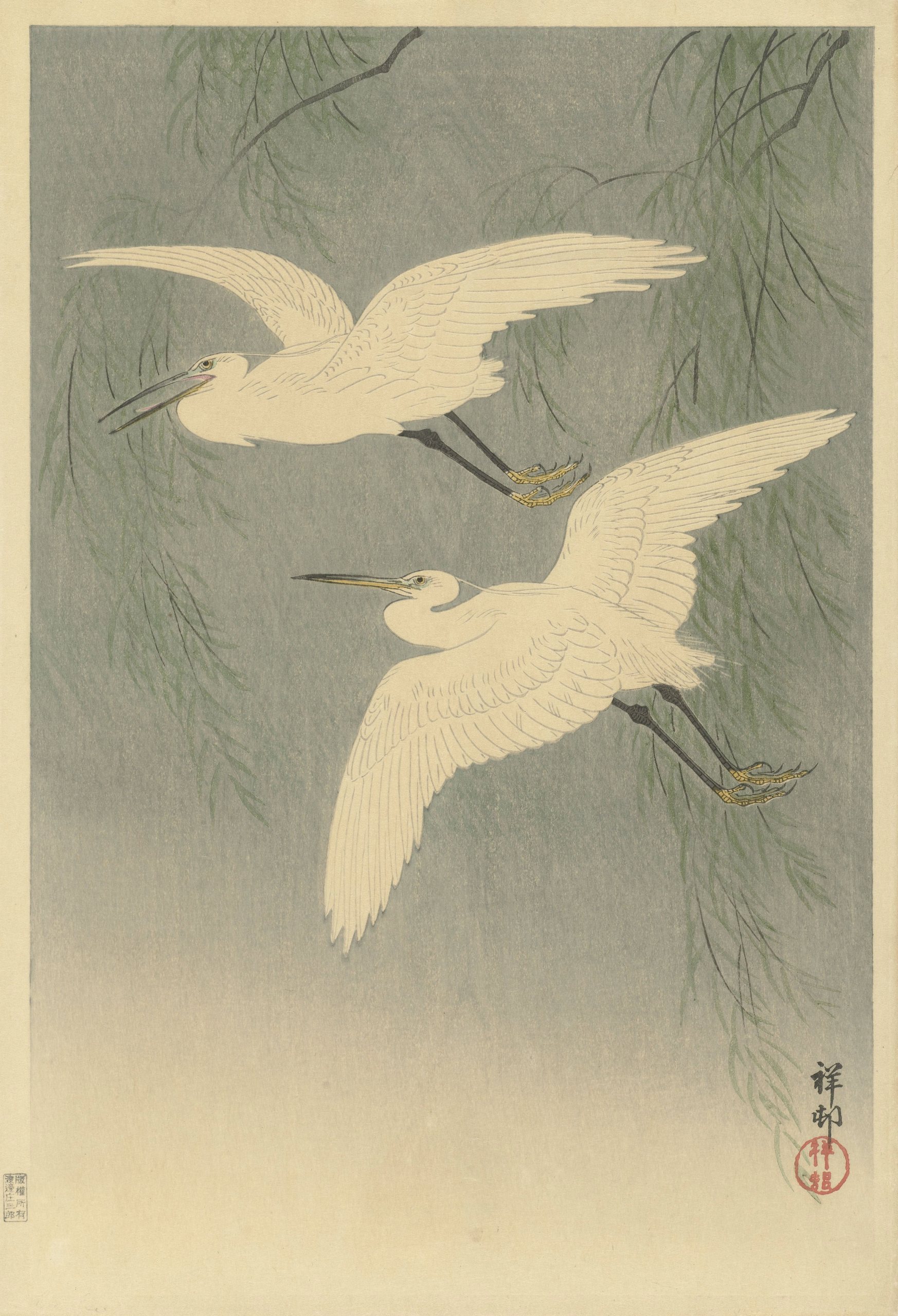 《飞行中的小白鹭》（Little Egrets in flight）｜小原古邨 Ohara Koson｜1925-1936