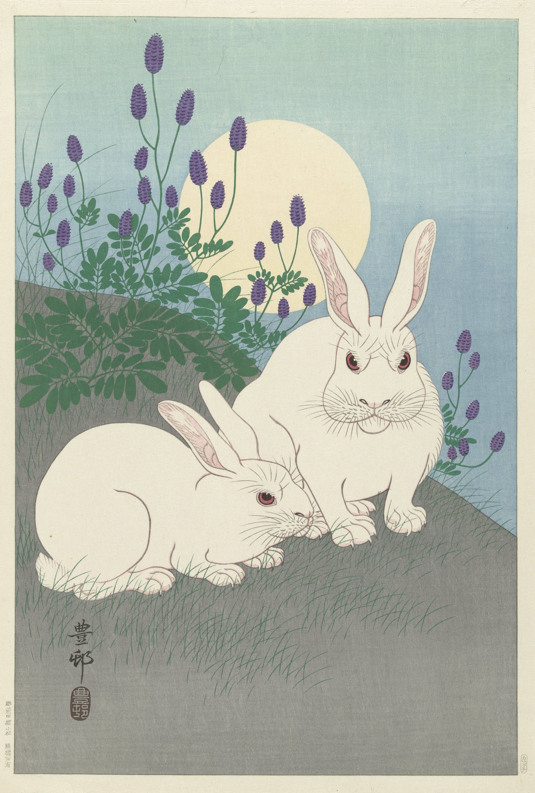 《兔子全尺寸》（Rabbits at full size）｜小原古邨 Ohara Koson｜1920-1930