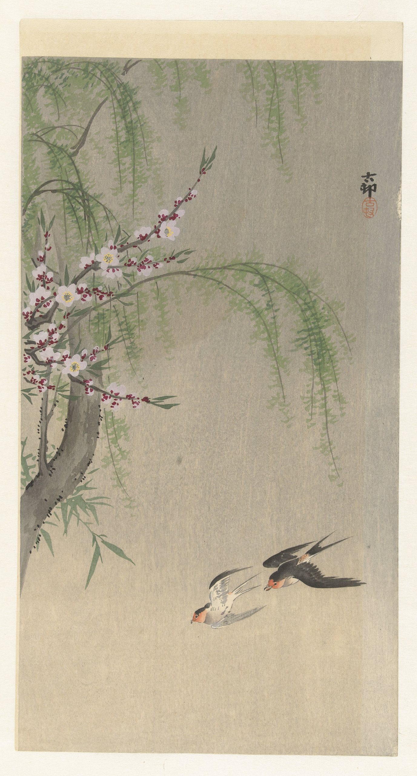 《飞行中的燕子》（Swallows in flight）｜小原古邨 Ohara Koson｜1900-1930