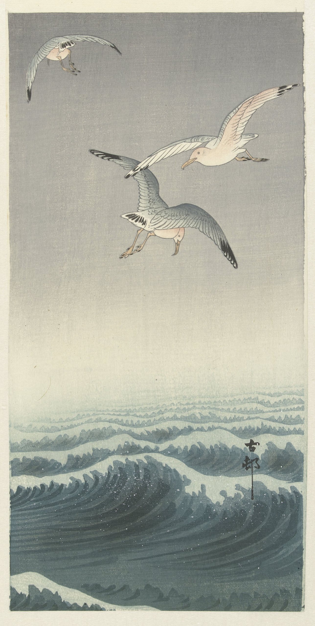 《三只海鸥》（Three gulls）｜小原古邨 Ohara Koson｜1900-1930