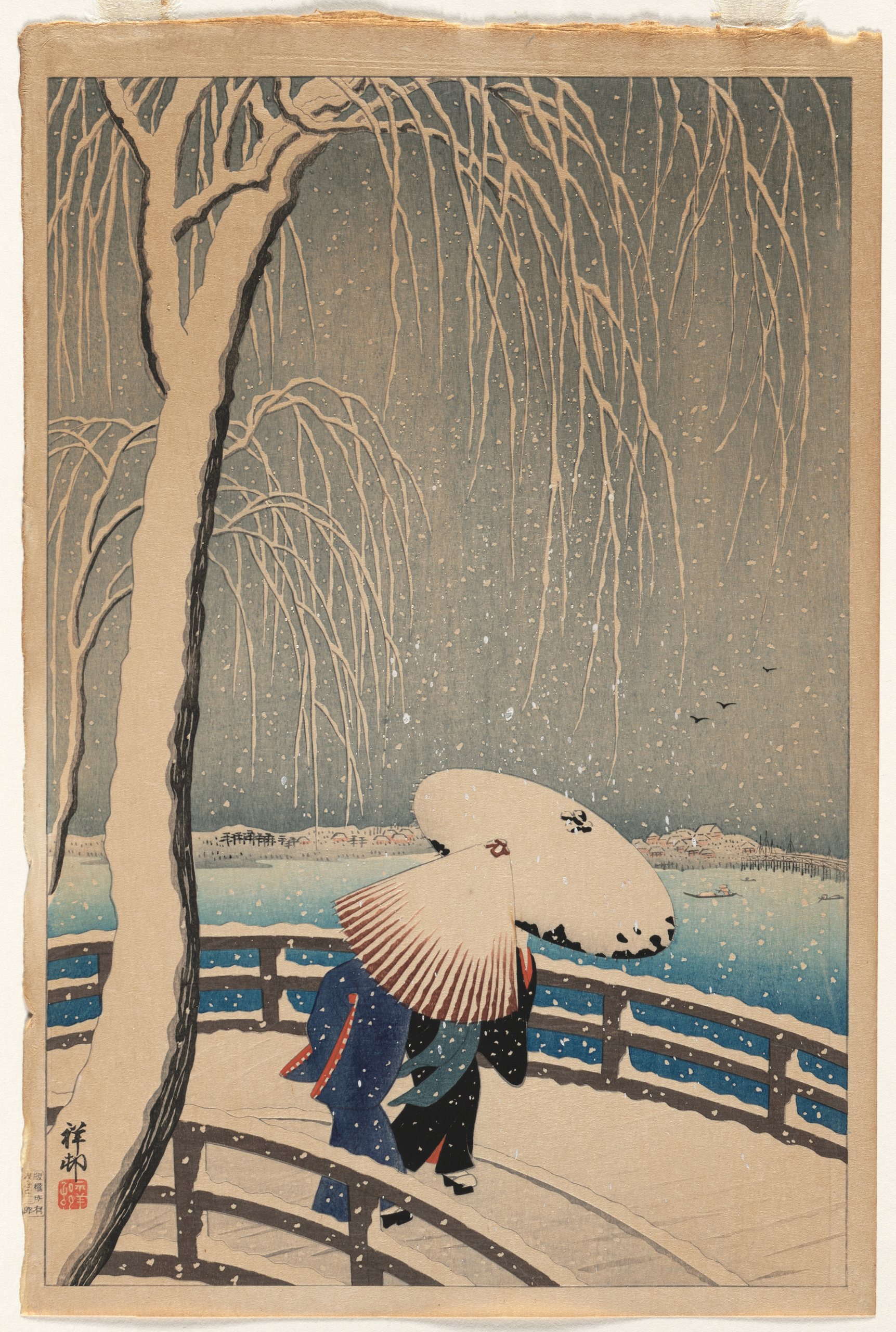 《雪中​​的雨伞》（Umbrellas in Snow）｜小原古邨 Ohara Koson｜1931