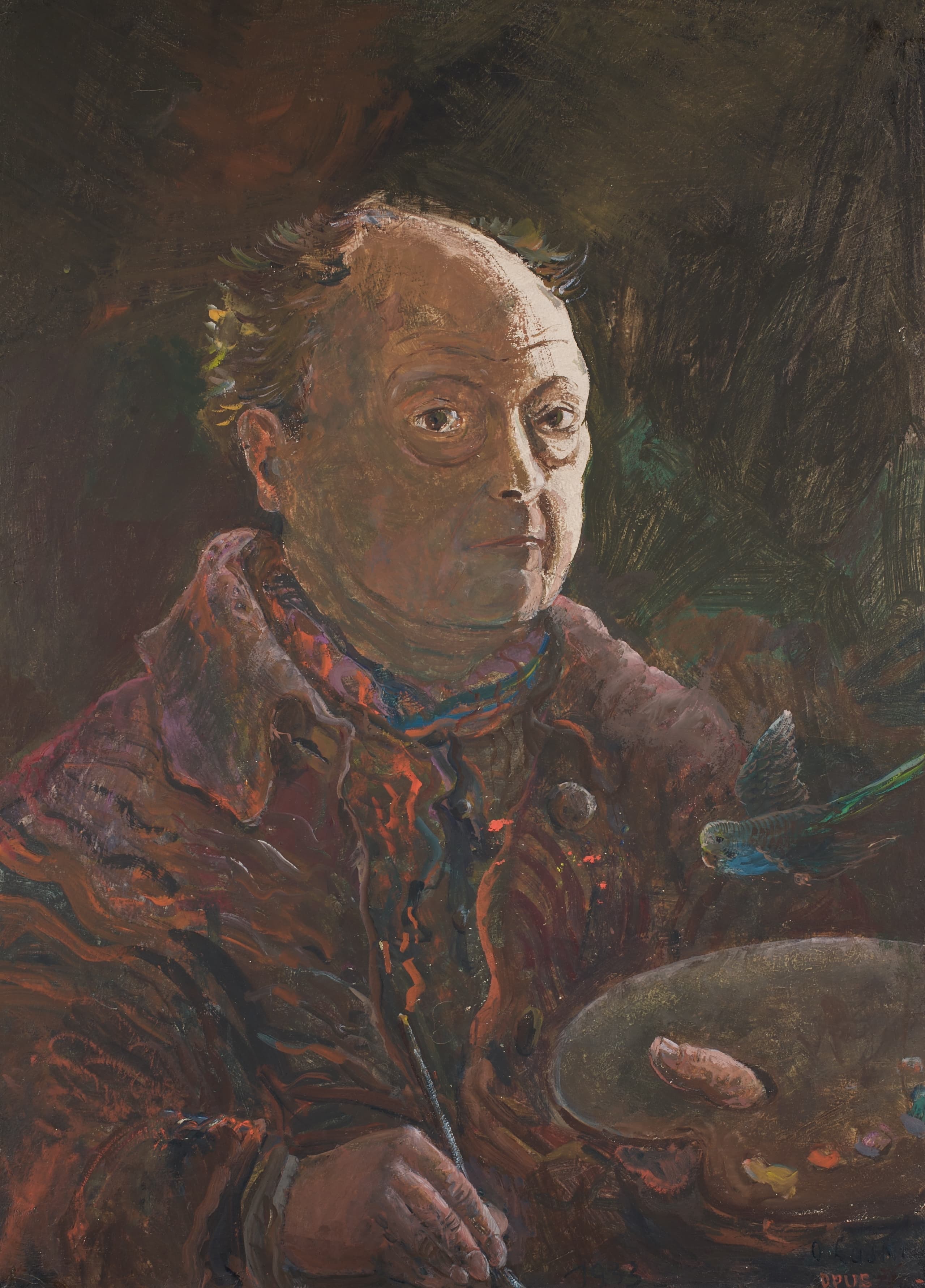 《与虎皮鹦鹉的自画像》（Self-portrait with budgie）｜奥斯卡·拉斯克 Oskar Laske｜1933