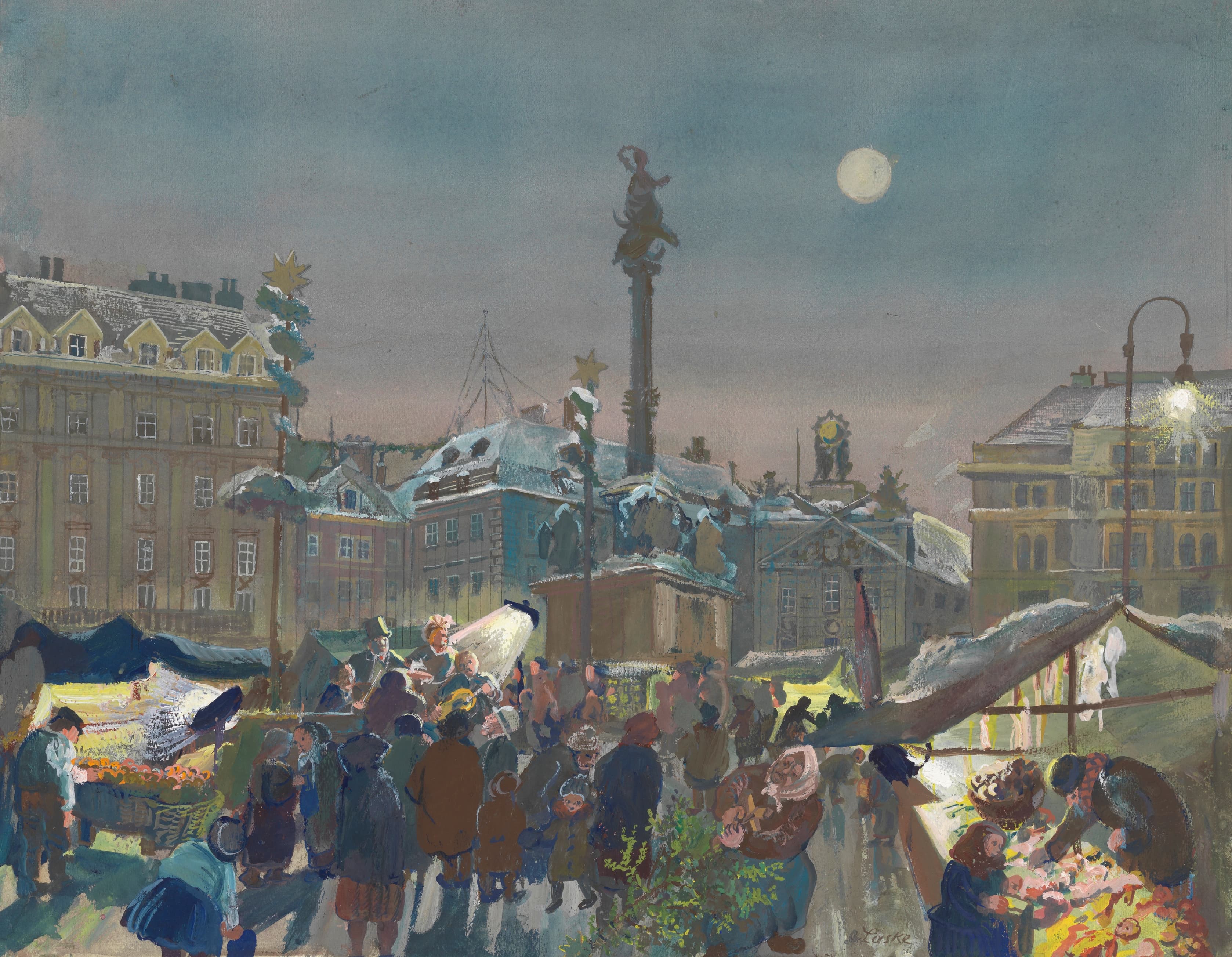 《农场的圣诞市场 (Volkssängerestrade)》（Christmas market at the farm (Volkssängerestrade)）｜奥斯卡·拉斯克 Oskar Laske｜1938