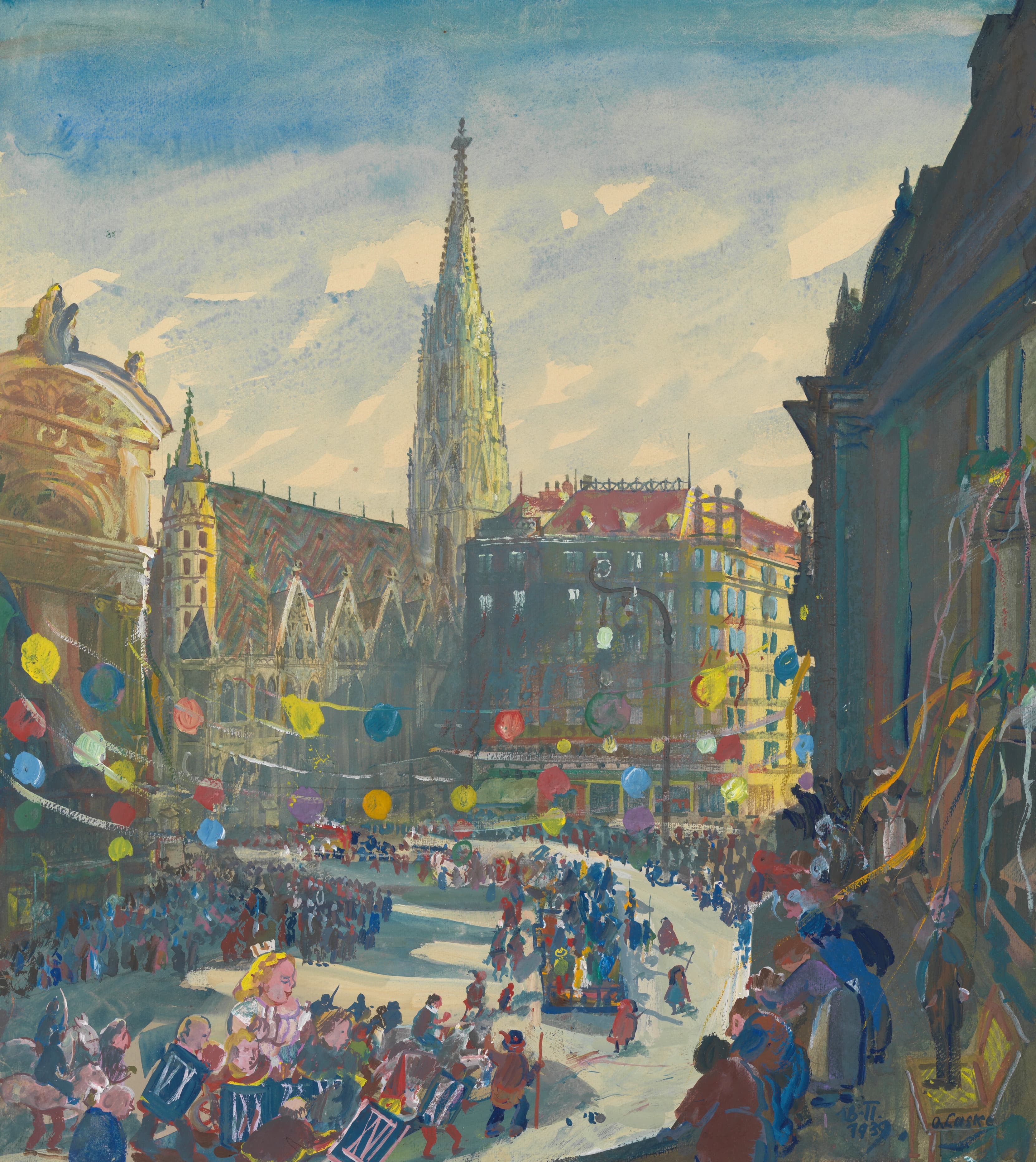 《艾森广场斯托克狂欢节游行》（Carnival parade on Stock in Eisen Platz）｜奥斯卡·拉斯克 Oskar Laske｜1939