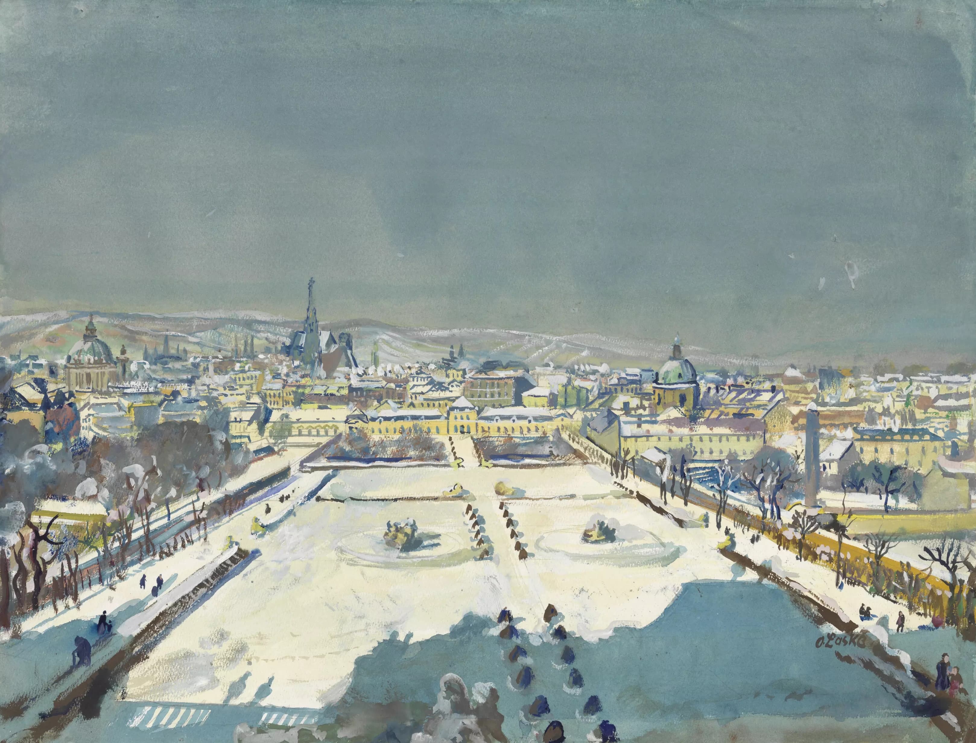 《眺望台，俯瞰维也纳美景》（Belvedere with a view of Vienna）｜奥斯卡·拉斯克 Oskar Laske｜1940