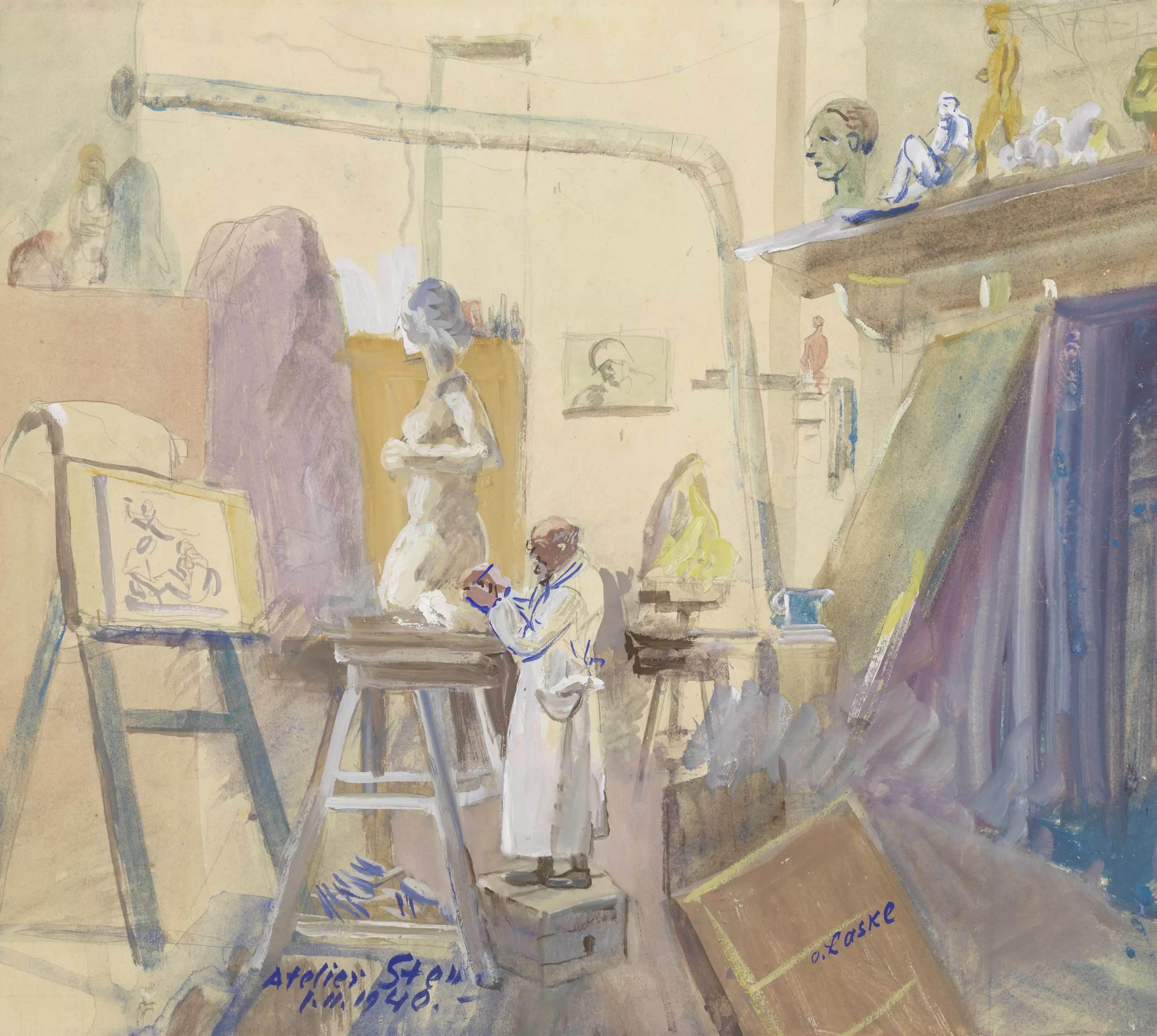 《在雕塑家的工作室里》（In the sculptor's studio）｜奥斯卡·拉斯克 Oskar Laske｜1940