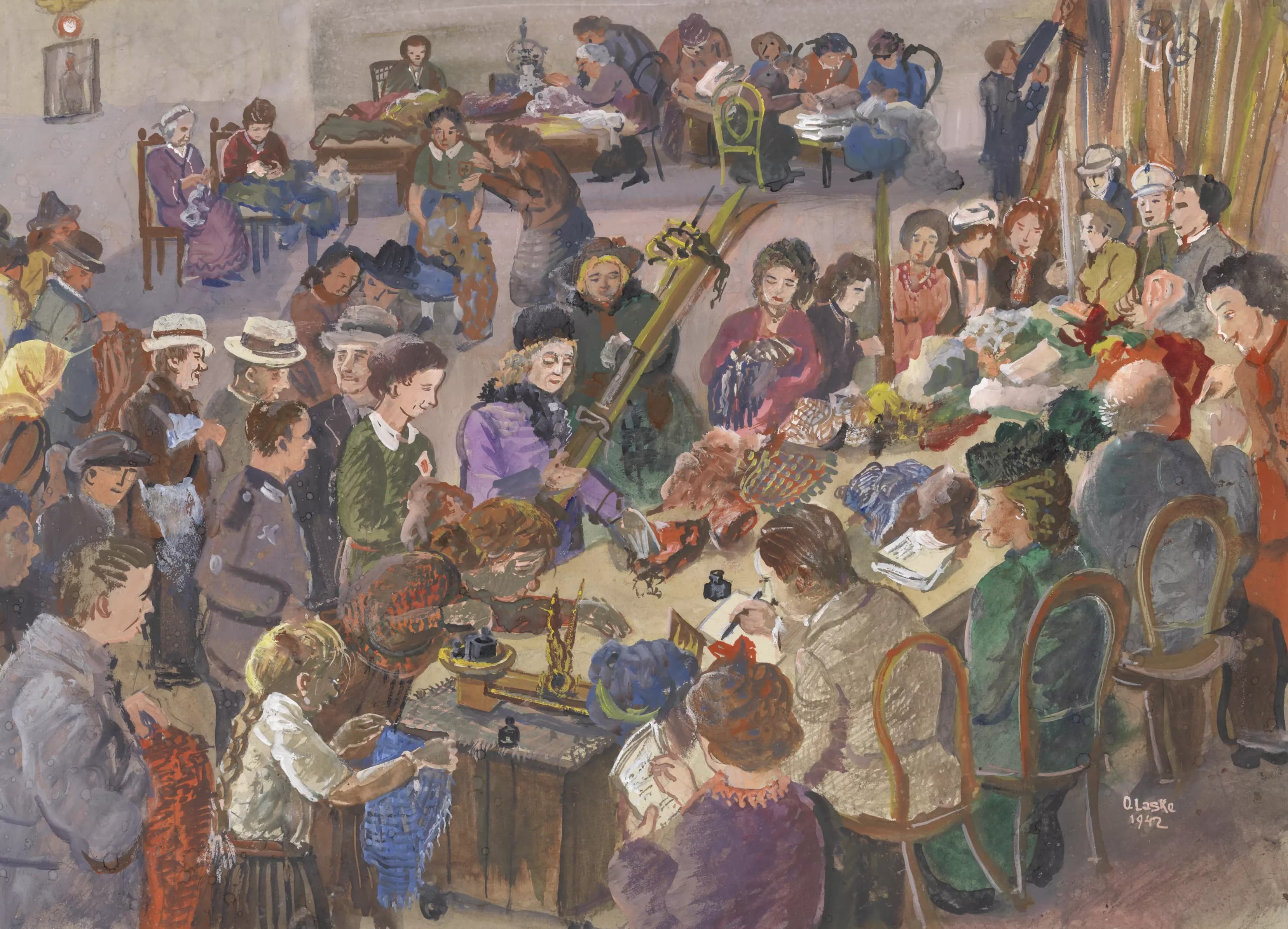《绘画《1942 年羊毛收藏》研究》（Study for the picture 'Wool collection in 1942'）｜奥斯卡·拉斯克 Oskar Laske｜1942