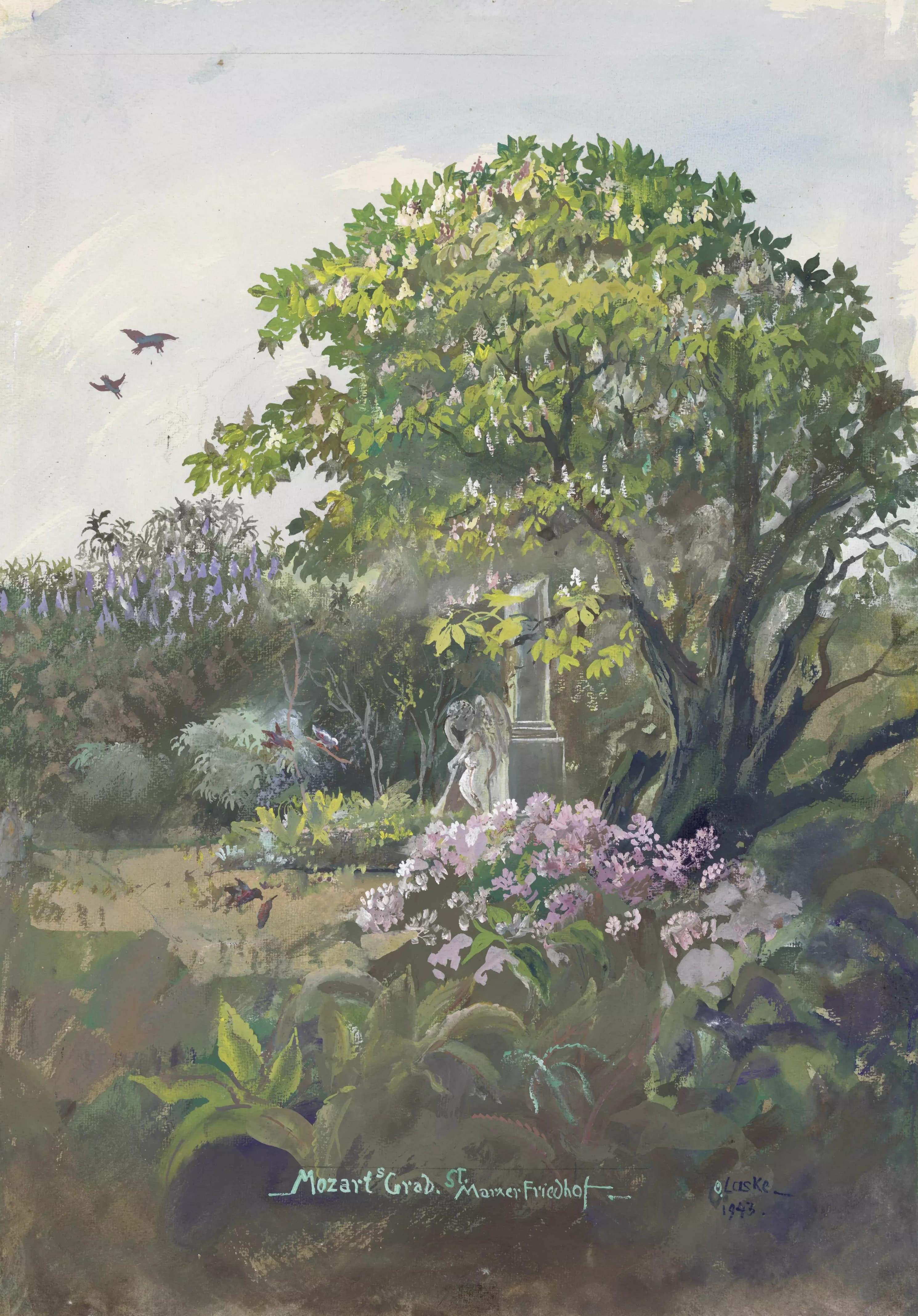 《圣马克思公墓莫扎特的坟墓》（Mozart's grave at St. Marx Cemetery）｜奥斯卡·拉斯克 Oskar Laske｜1943