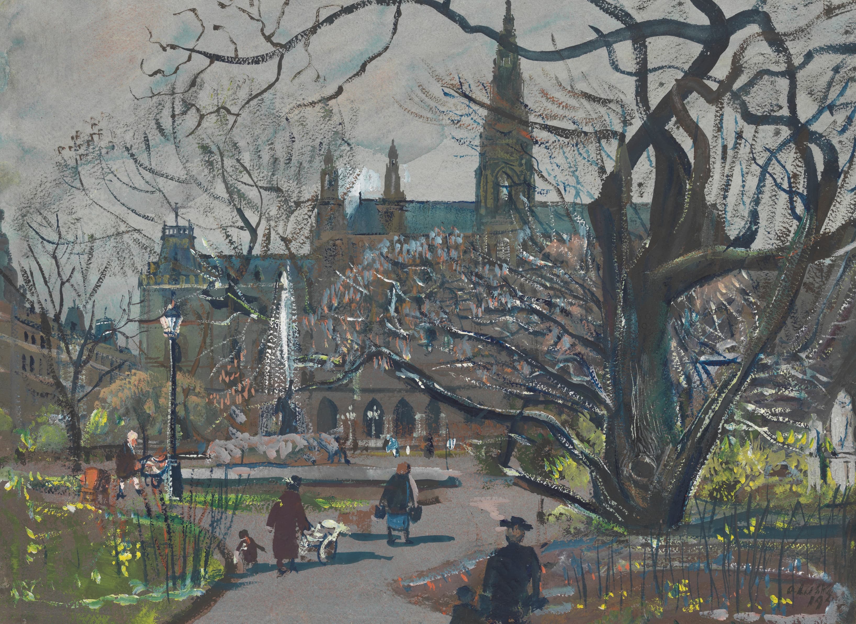 《春天从市政厅广场看向市政厅》（View from the town hall square towards the town hall in spring）｜奥斯卡·拉斯克 Oskar Laske｜1943