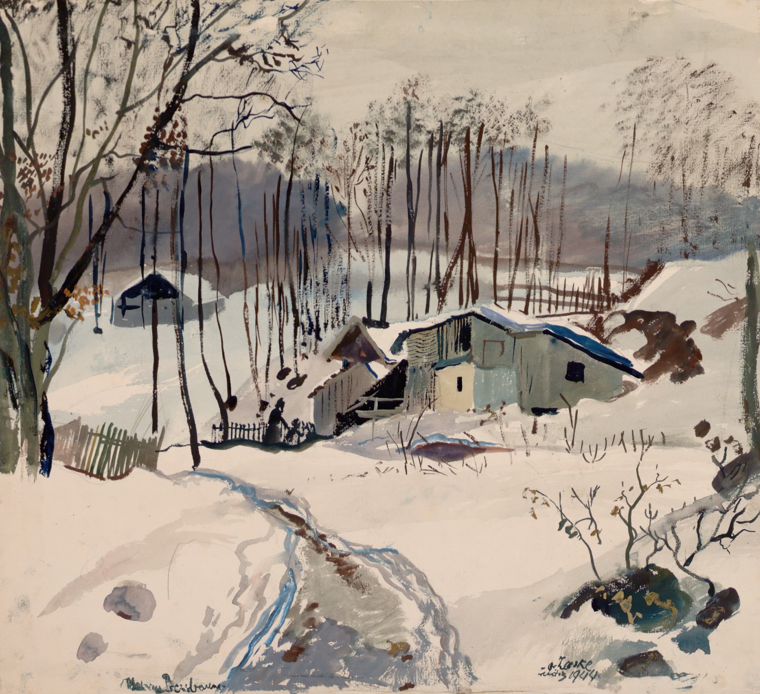 《Pressbaum 的冬季景观》（Winter landscape in Pressbaum）｜奥斯卡·拉斯克 Oskar Laske｜1944
