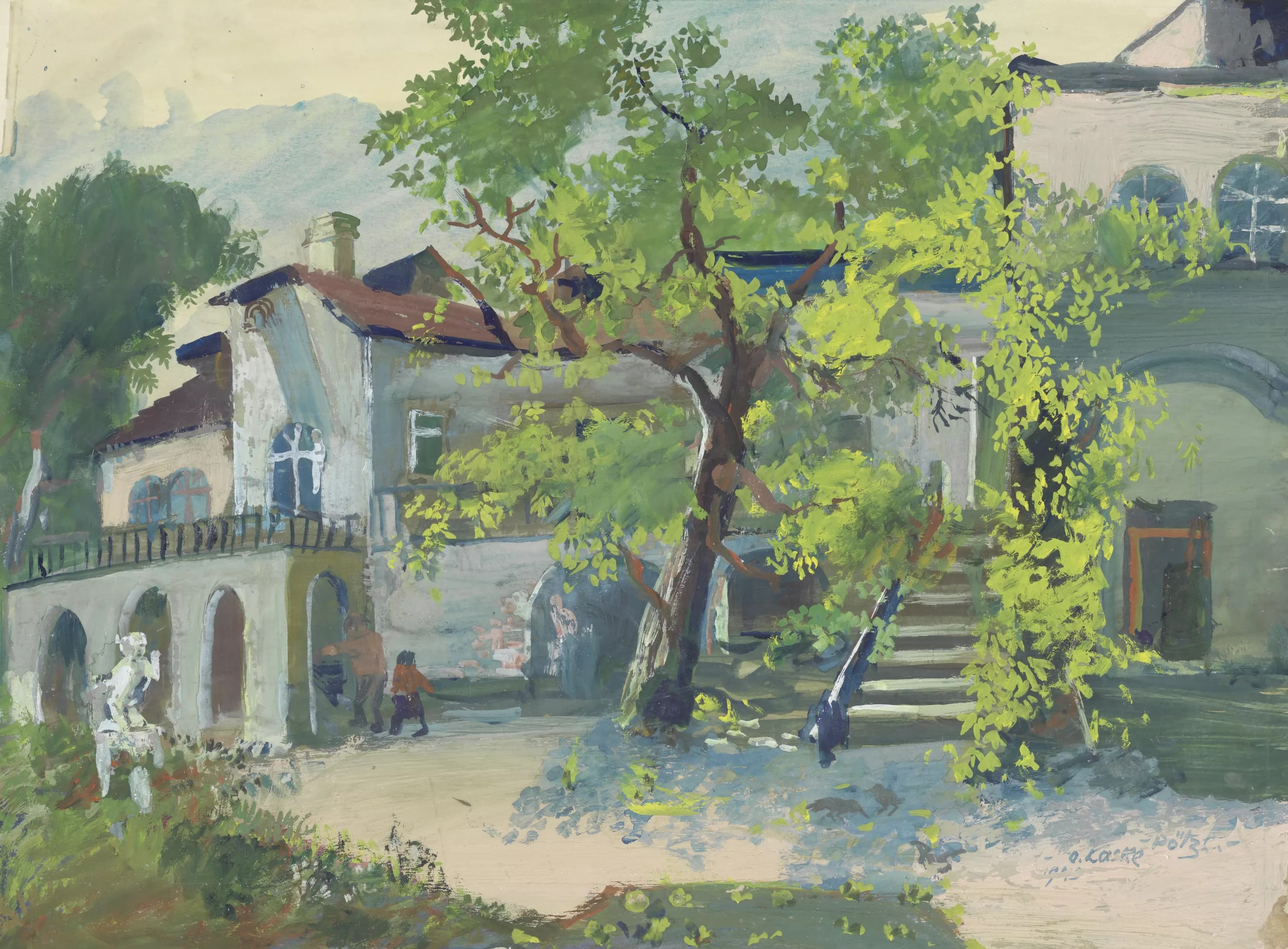 《莫特纳别墅 (Villa Mautner)，位于 Pötzleinsdorf，享有花园景观》（Villa Mautner in Pötzleinsdorf, garden view）｜奥斯卡·拉斯克 Oskar Laske｜1945