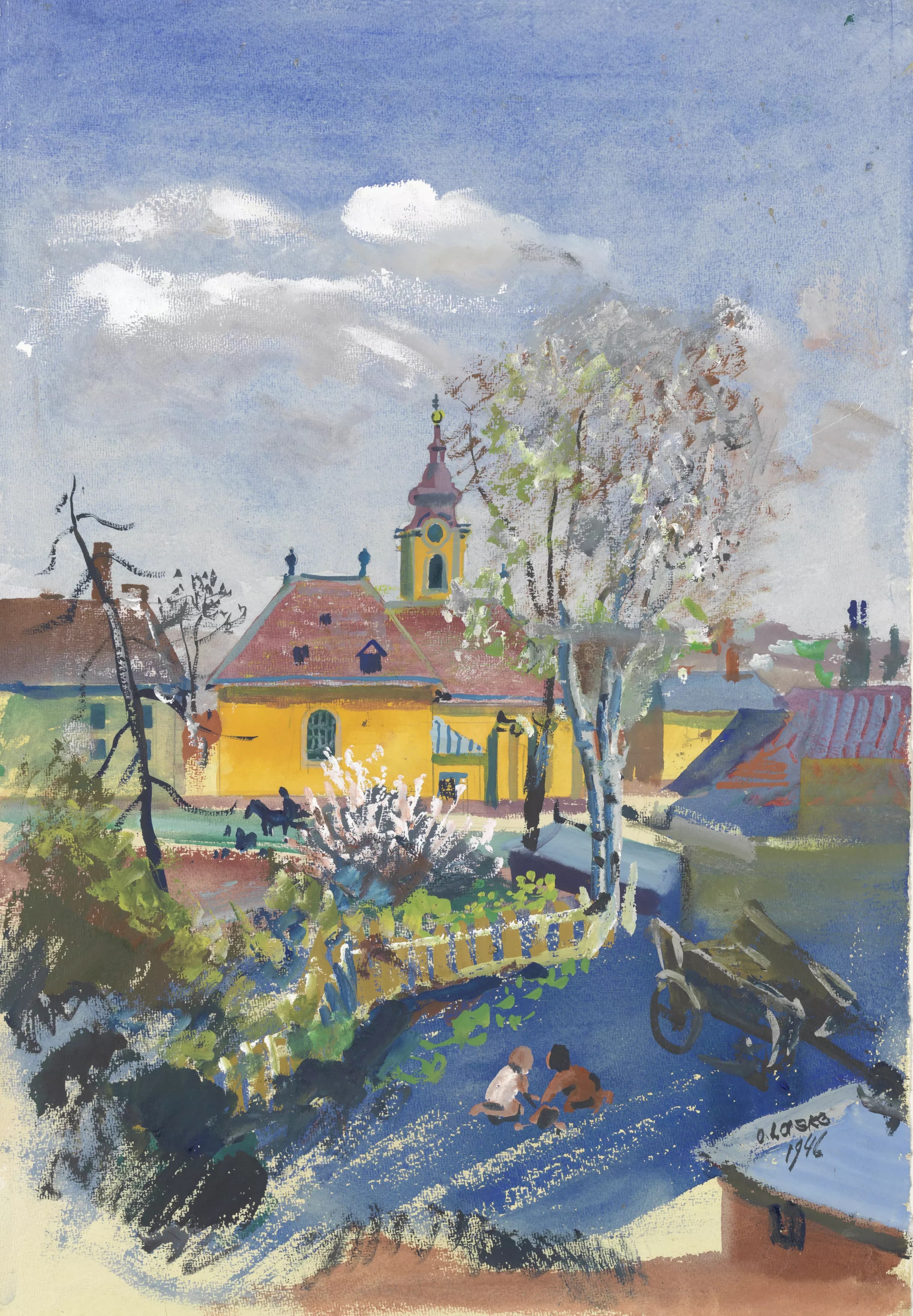 《1946 年春天，奥伯圣法伊特（教区教堂景观）》（Spring 1946 in Ober St. Veit (view of the parish church)）｜奥斯卡·拉斯克 Oskar Laske｜1946
