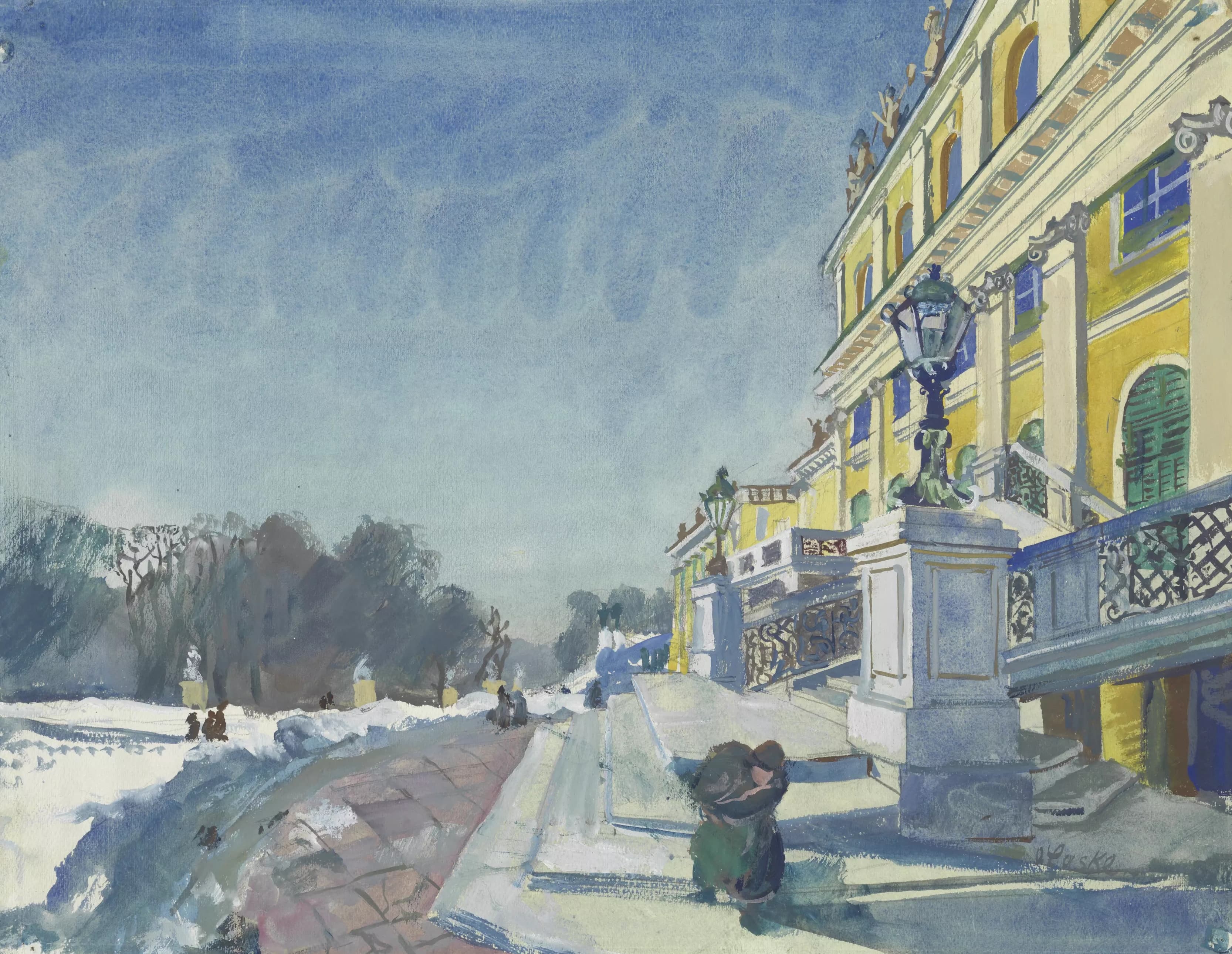 《冬天美泉宫的楼梯》（Stairs of Schönbrunn Palace in winter）｜奥斯卡·拉斯克 Oskar Laske｜1946