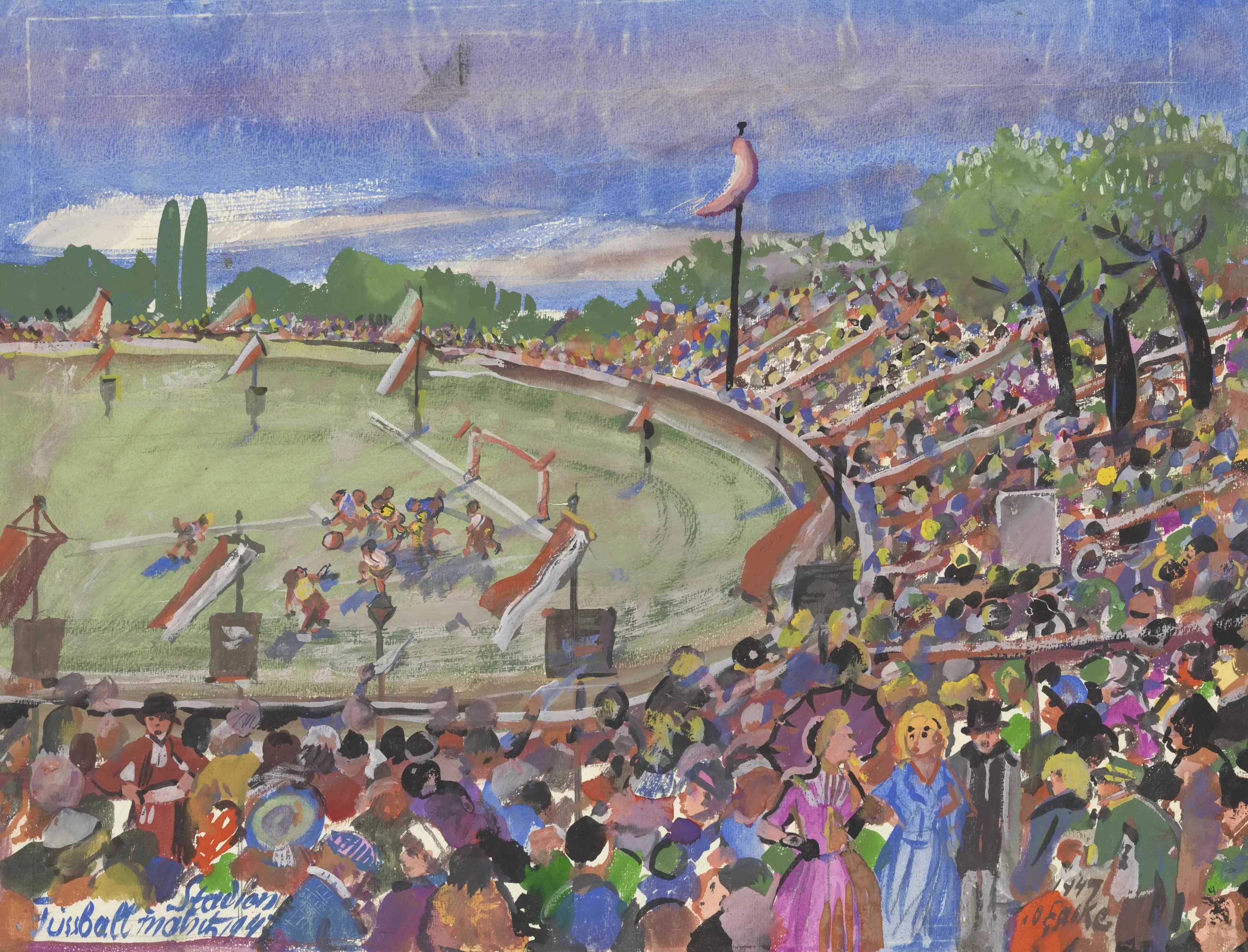 《体育场内的足球比赛》（Football match in the stadium）｜奥斯卡·拉斯克 Oskar Laske｜1947