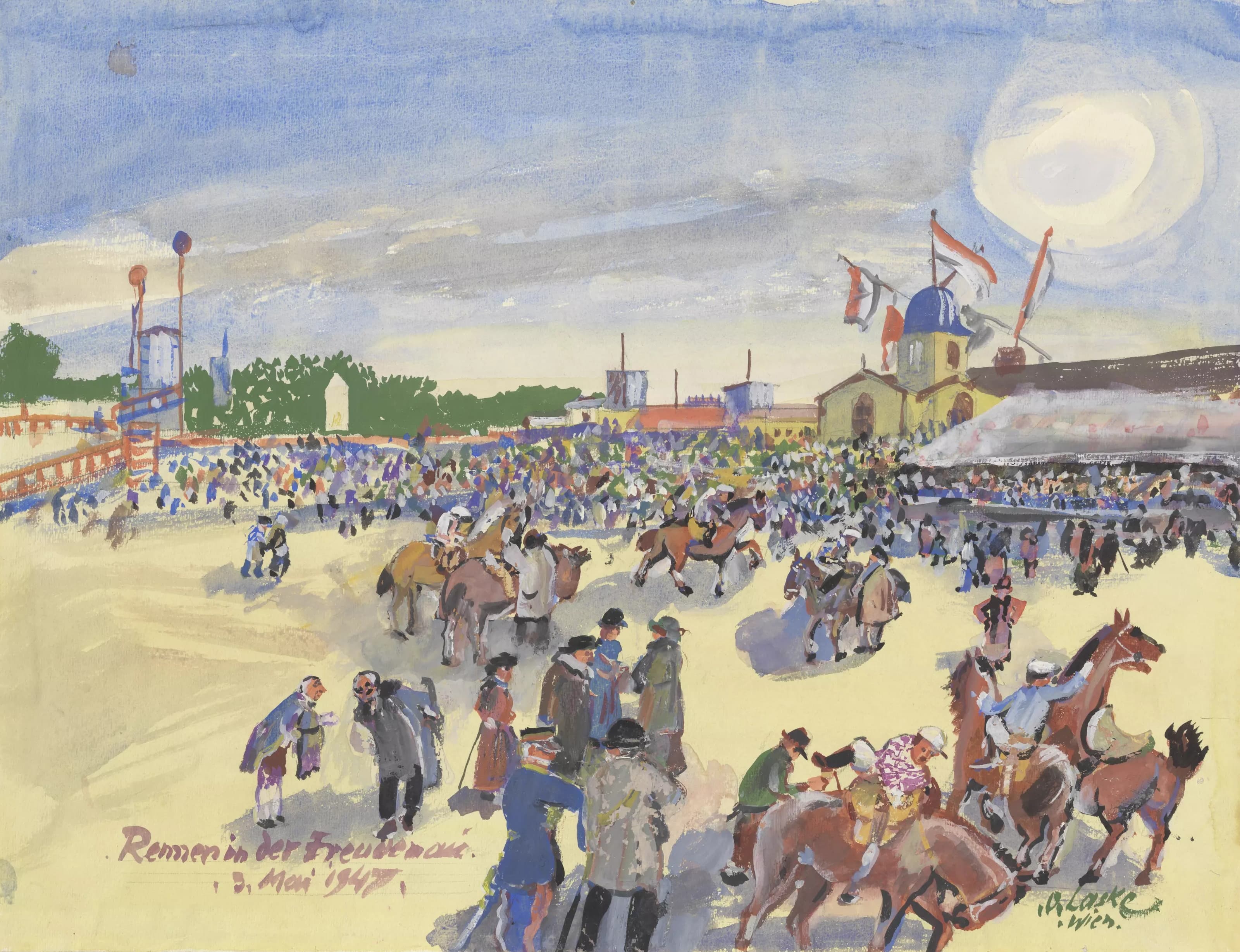 《弗罗伊德瑙赛马》（Horse racing in Freudenau）｜奥斯卡·拉斯克 Oskar Laske｜1947