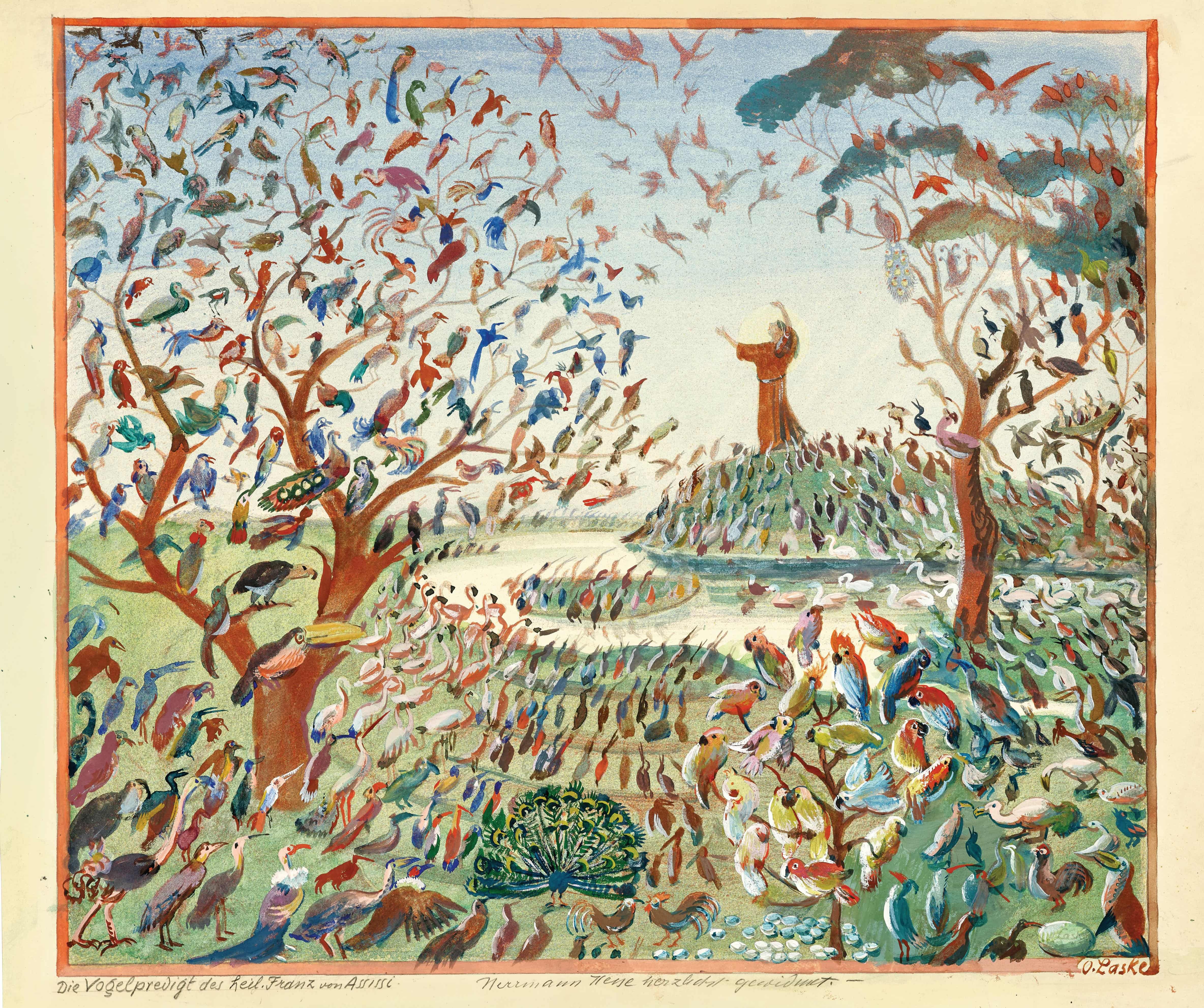 《鸟儿的万岁布道。阿西西的方济各（圣方济各对鸟儿的布道）》（The Bird Sermon of Heil. Francis of Assissi (San Francis' sermon to the birds)）｜奥斯卡·拉斯克 Oskar Laske｜不明