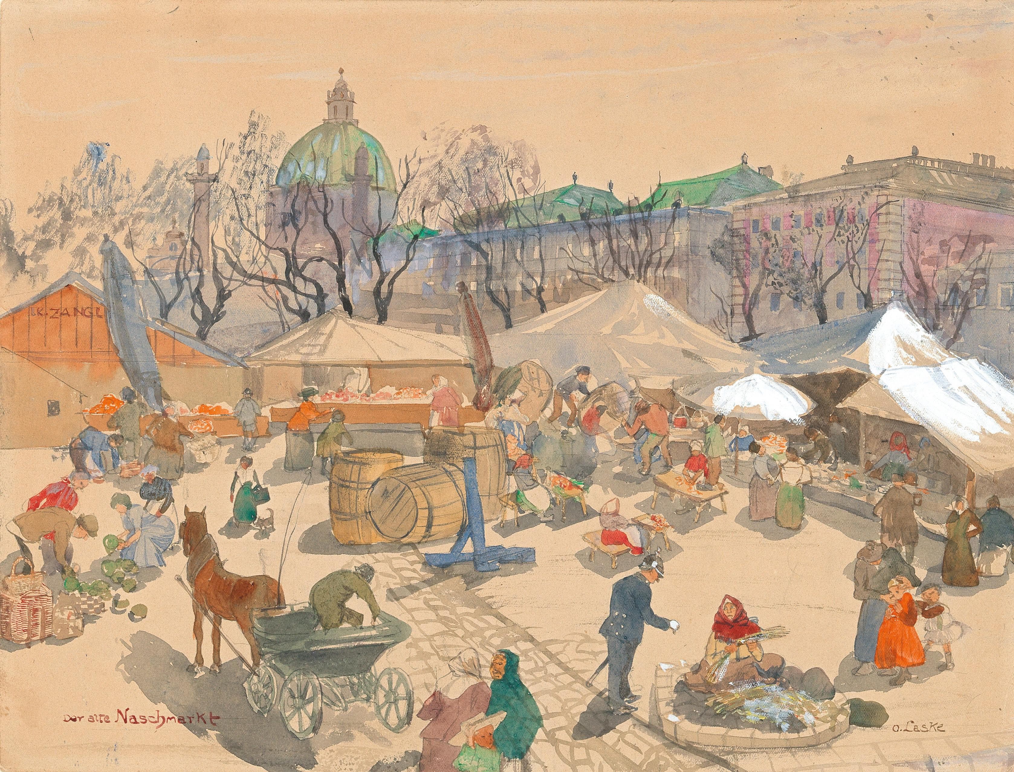 《老纳旭市场，维也纳》（The old Naschmarkt, Vienna）｜奥斯卡·拉斯克 Oskar Laske｜不明