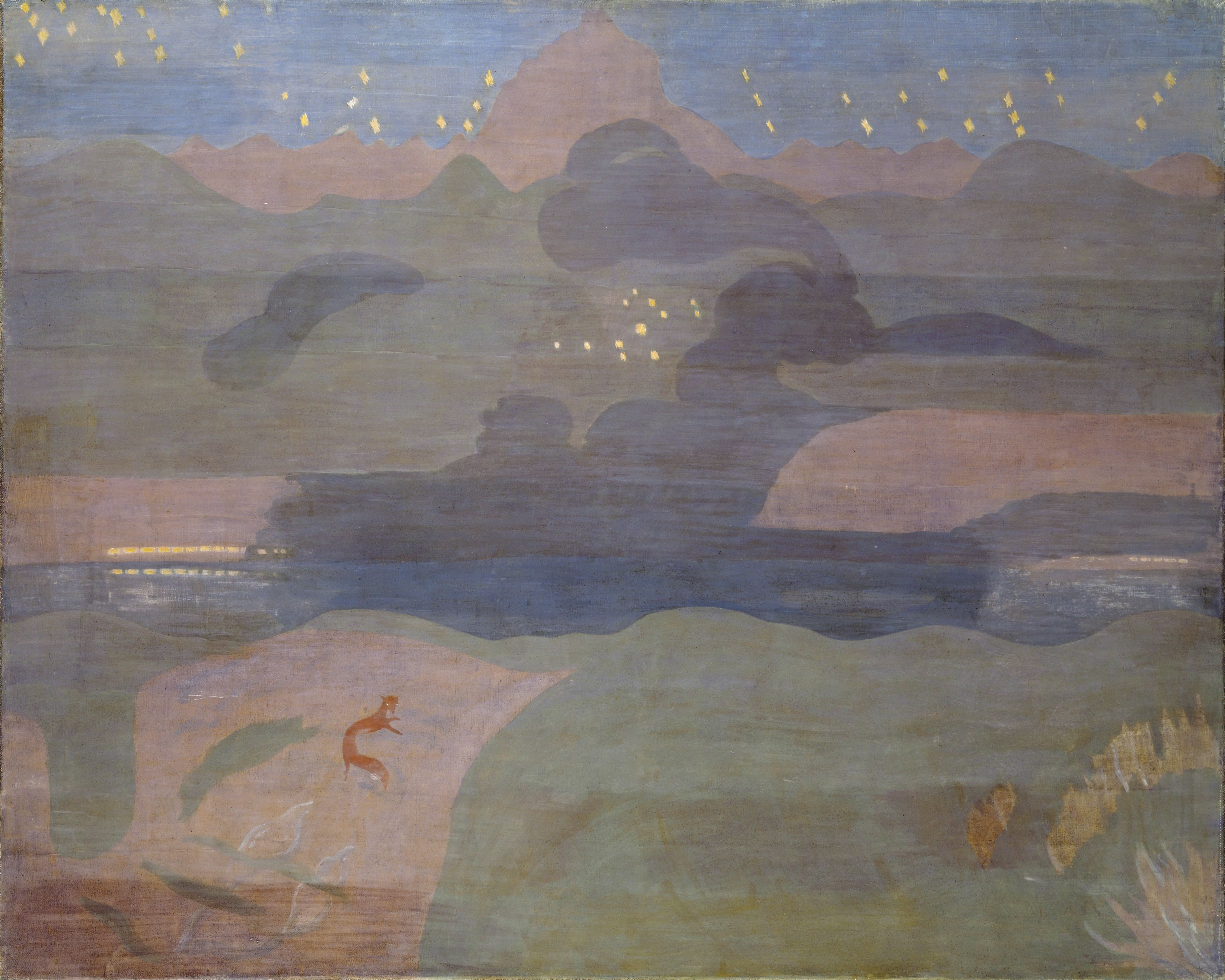 《瓦伦湖上的星夜》（Starry Night above Lake Walen）｜奥托·迈耶-阿姆登 Otto Meyer-Amden｜1931
