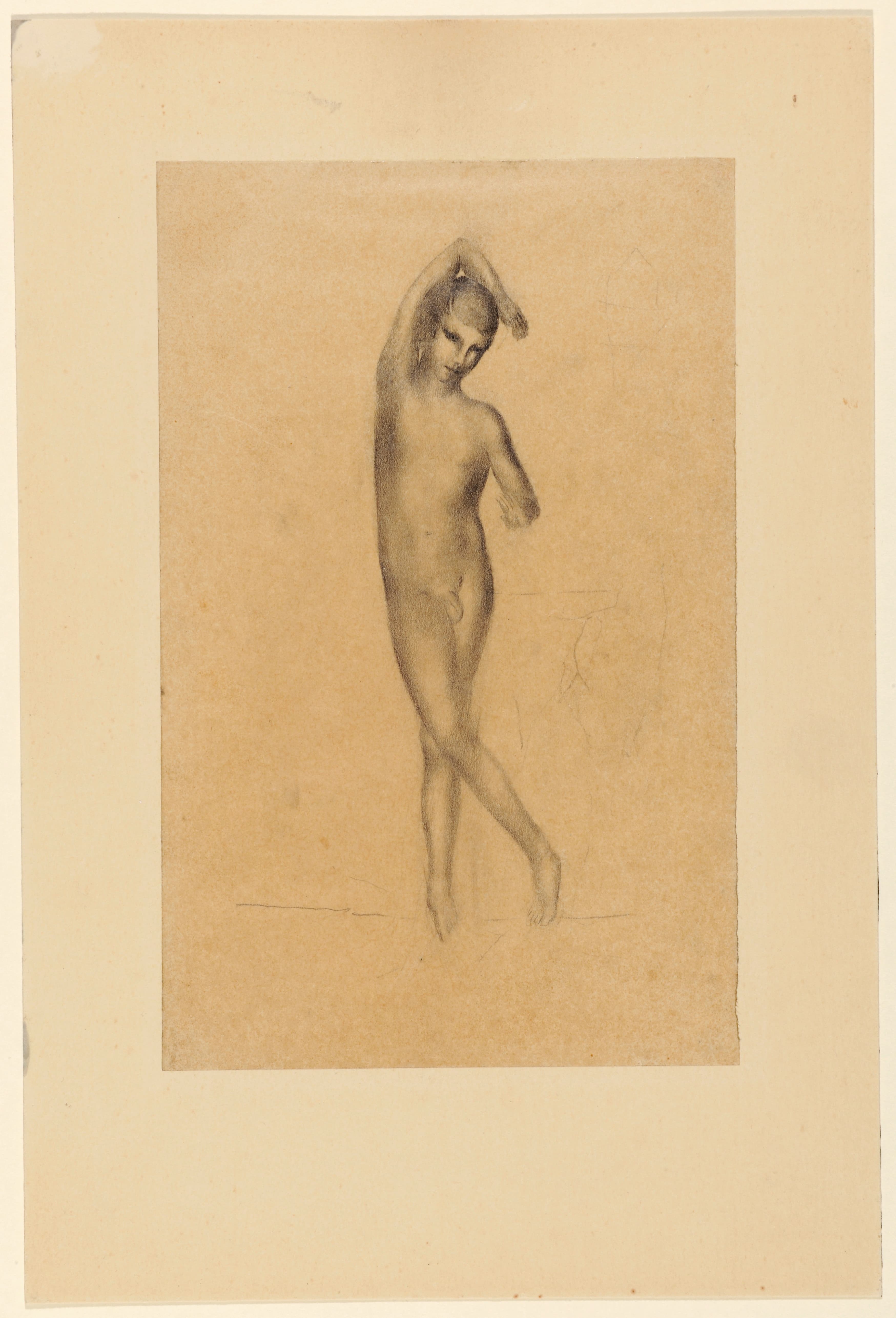 《右腿交叉、手臂举过头顶跳舞的年轻人》（Young man dancing with his right leg crossed and his arm above his head）｜奥托·迈耶-阿姆登 Otto Meyer-Amden｜不明
