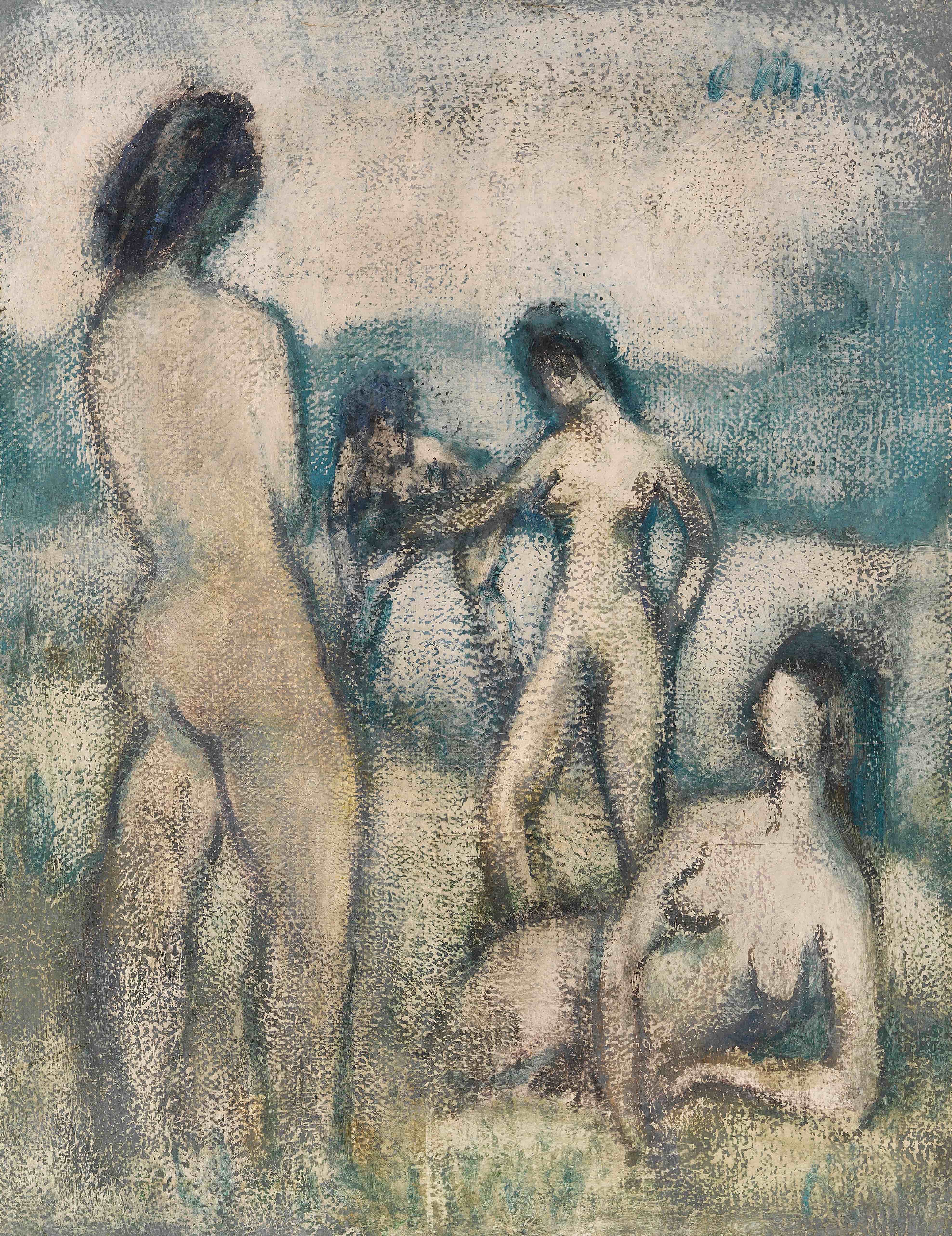 四个沐浴者（站立和躺着的女性裸体、沐浴者、草地上的四个真人大小的裸体）